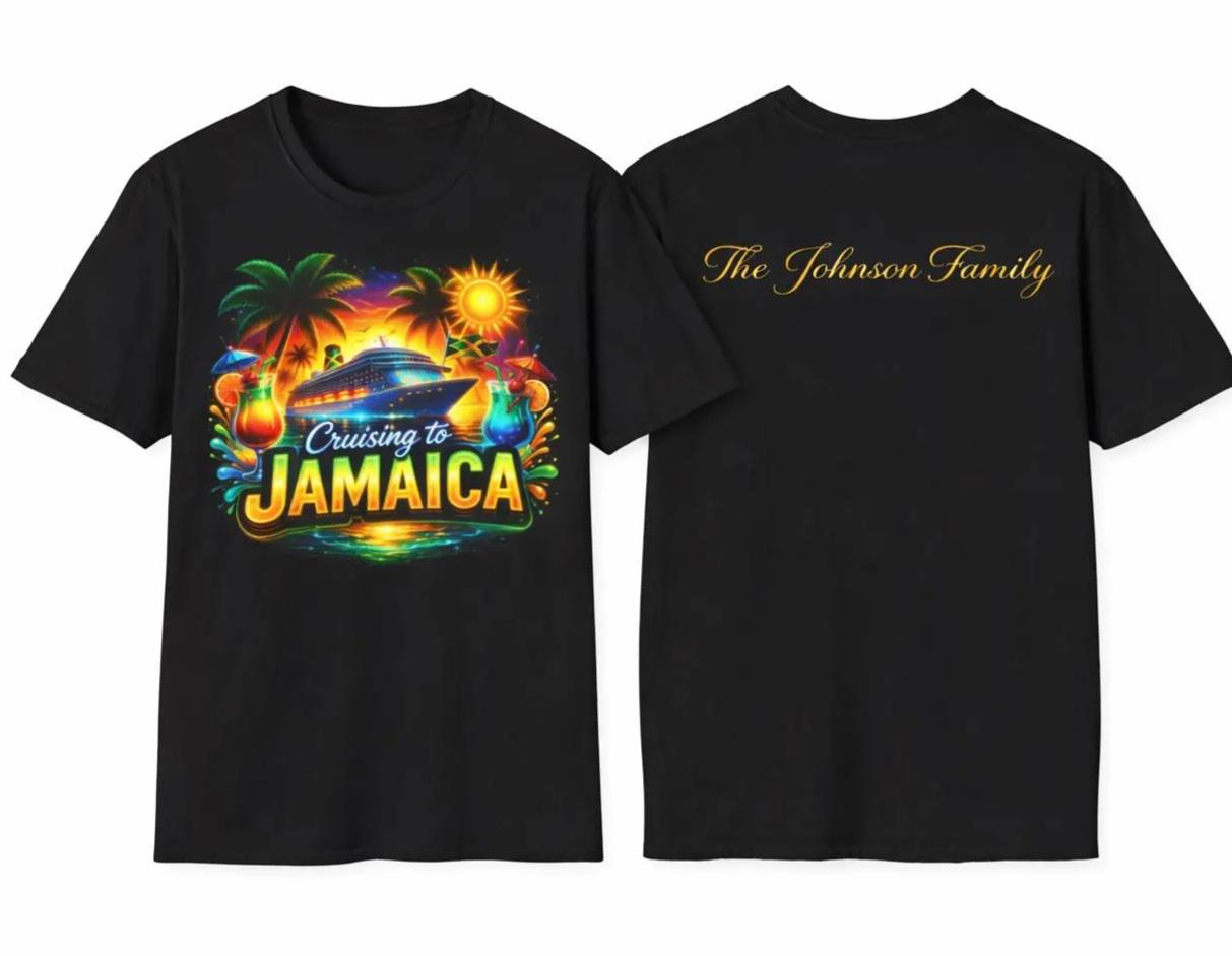 Cruising to Jamaica Cruise Ship Shirt, Tropical Sunset Vacation Tee, product view 2
