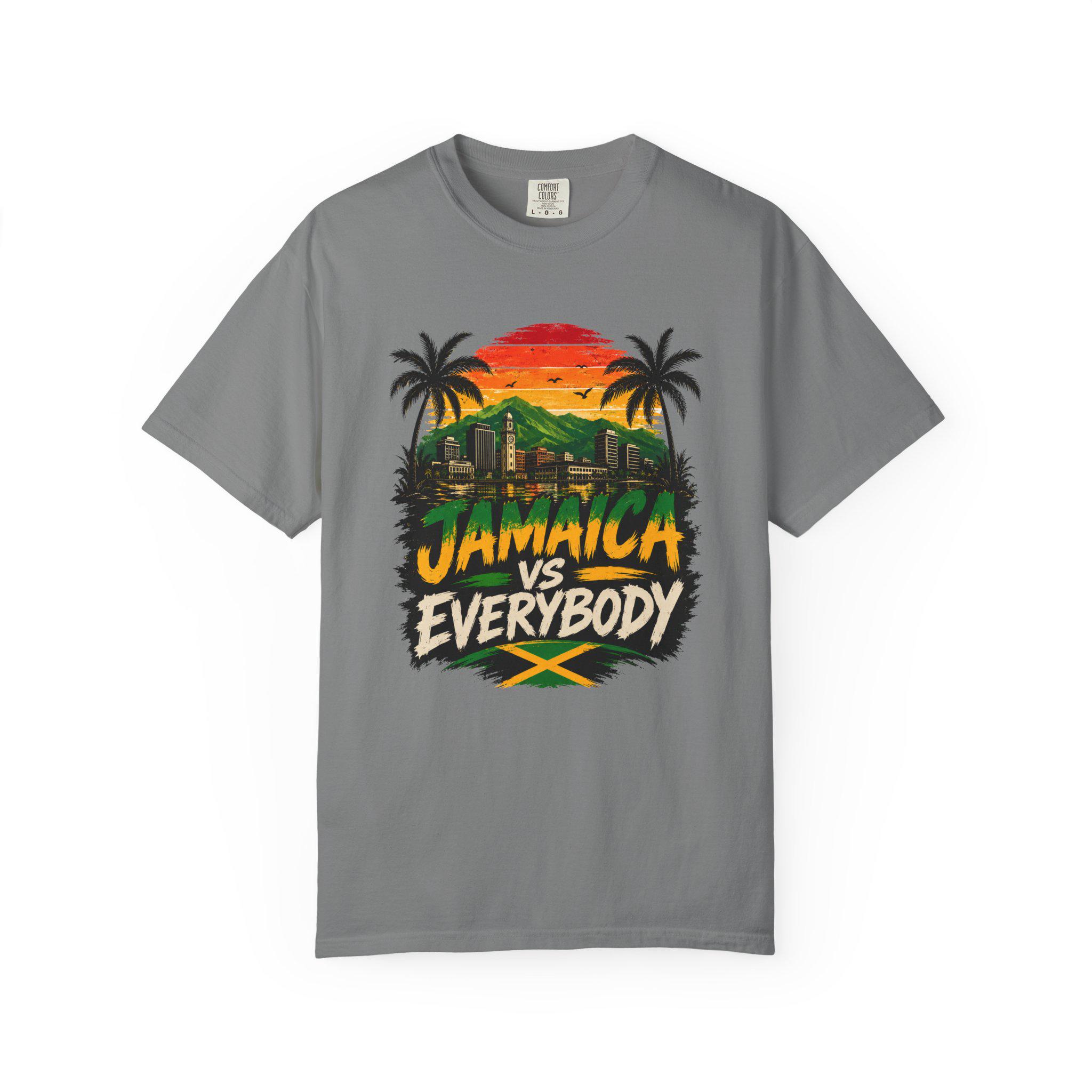Jamaica vs Everybody Unisex T-Shirt Retro Sunset Graphic Tee Vintage Streetwear Tee, product view 3
