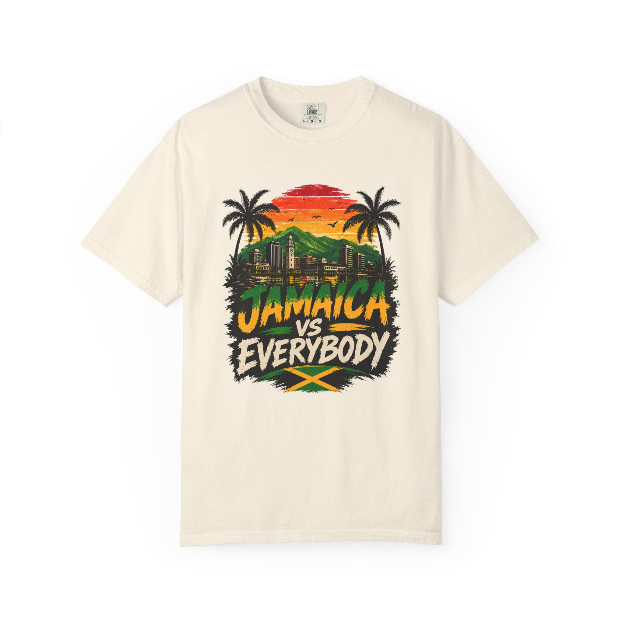 Jamaica vs Everybody Unisex T-Shirt Retro Sunset Graphic Tee Vintage Streetwear Tee, product view 4