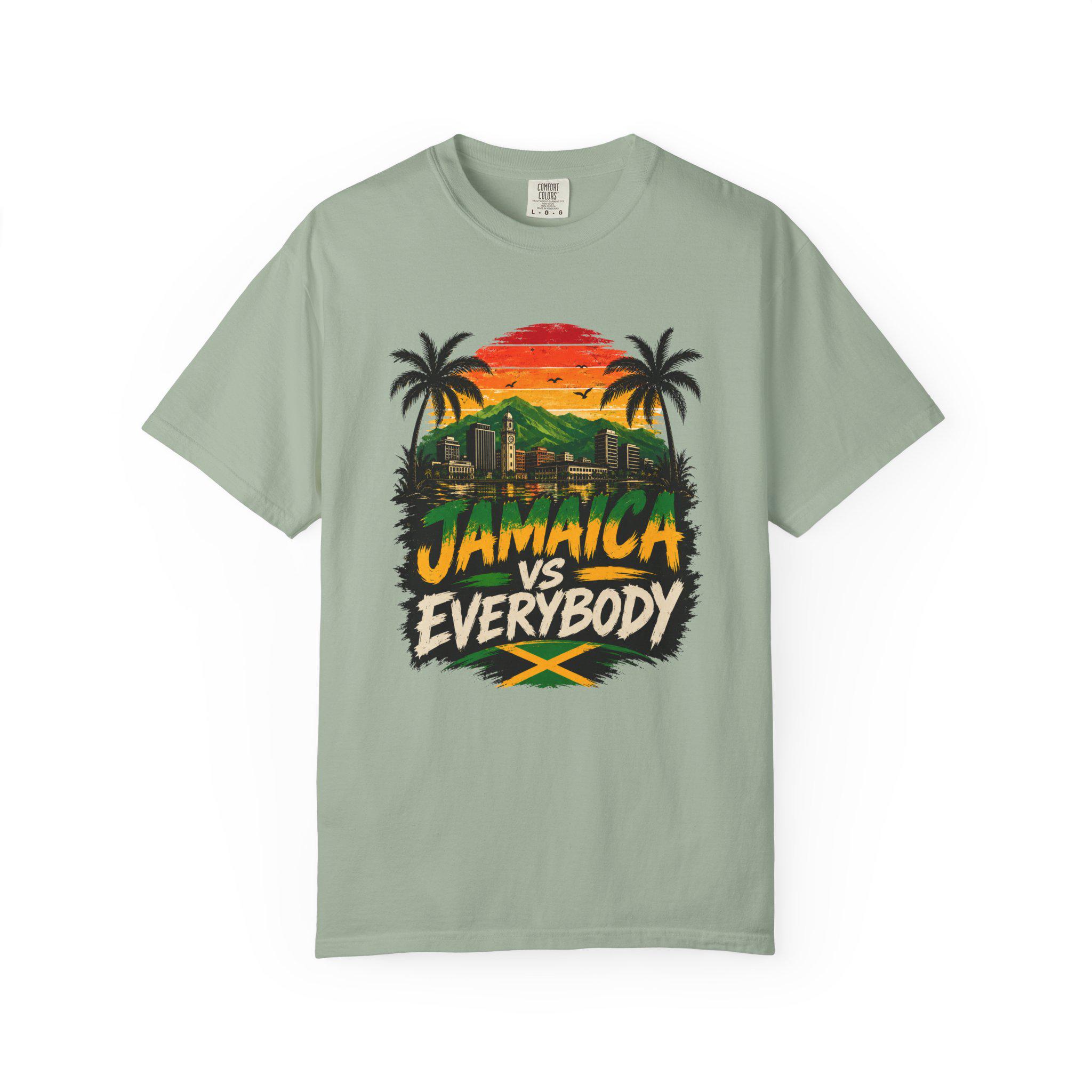 Jamaica vs Everybody Unisex T-Shirt Retro Sunset Graphic Tee Vintage Streetwear Tee, product view 7
