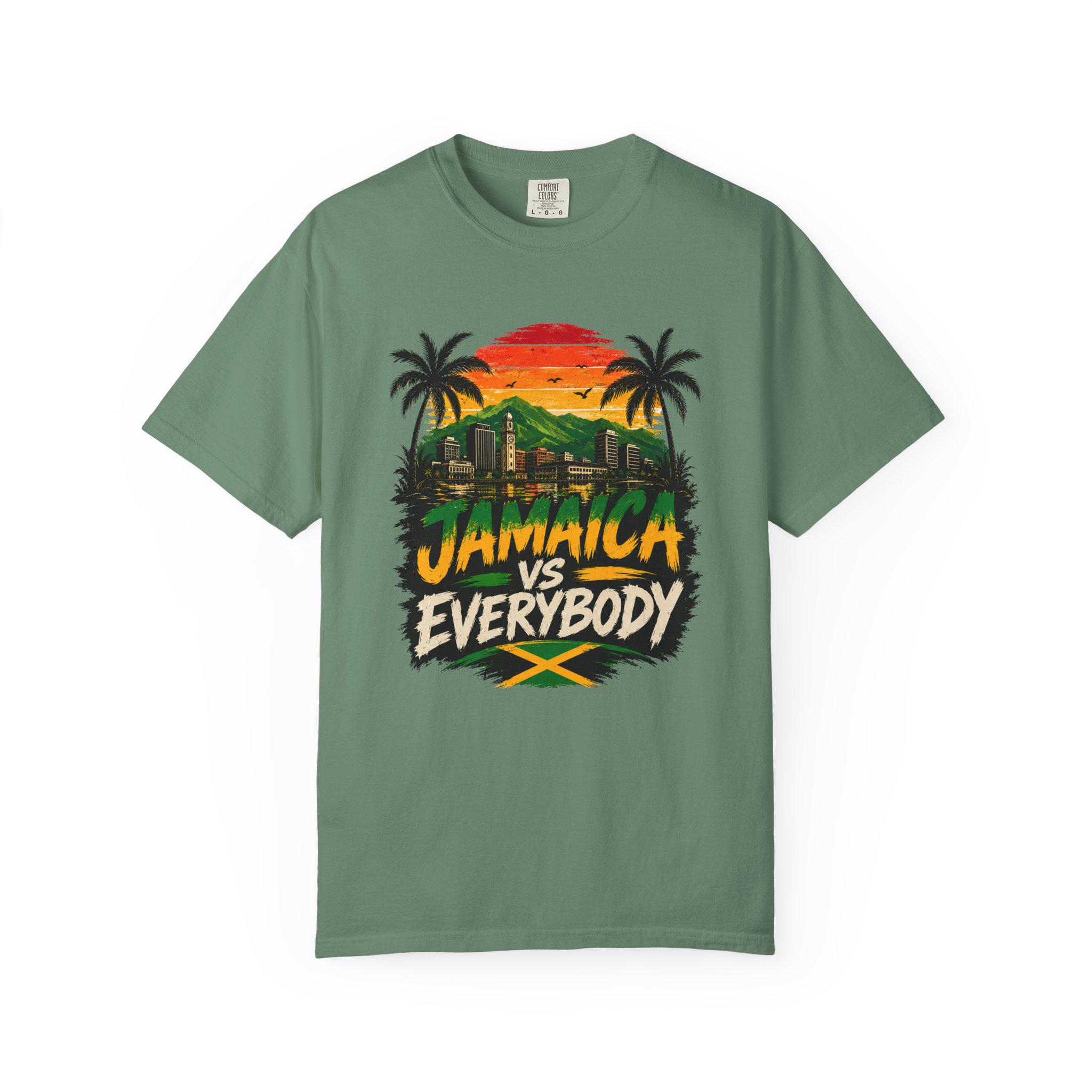 Jamaica vs Everybody Unisex T-Shirt Retro Sunset Graphic Tee Vintage Streetwear Tee, product view 8