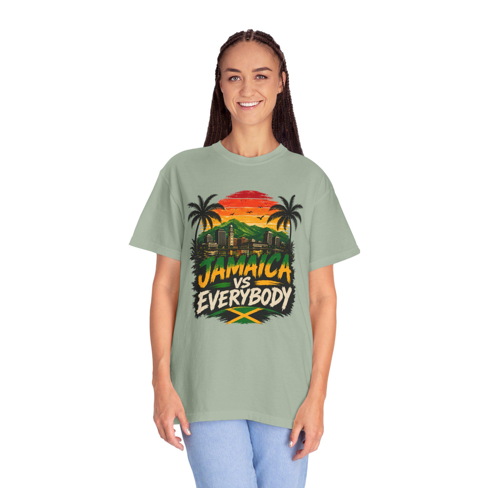 Jamaica vs Everybody Unisex T-Shirt Retro Sunset Graphic Tee Vintage Streetwear Tee, product view 13