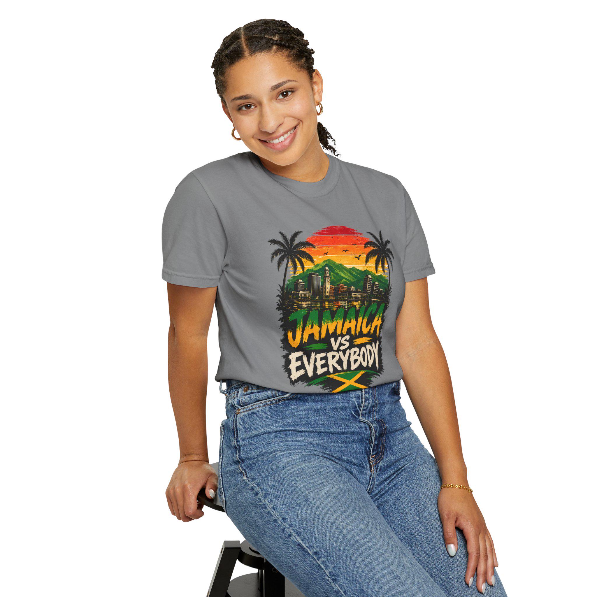 Jamaica vs Everybody Unisex T-Shirt Retro Sunset Graphic Tee Vintage Streetwear Tee, product view 14