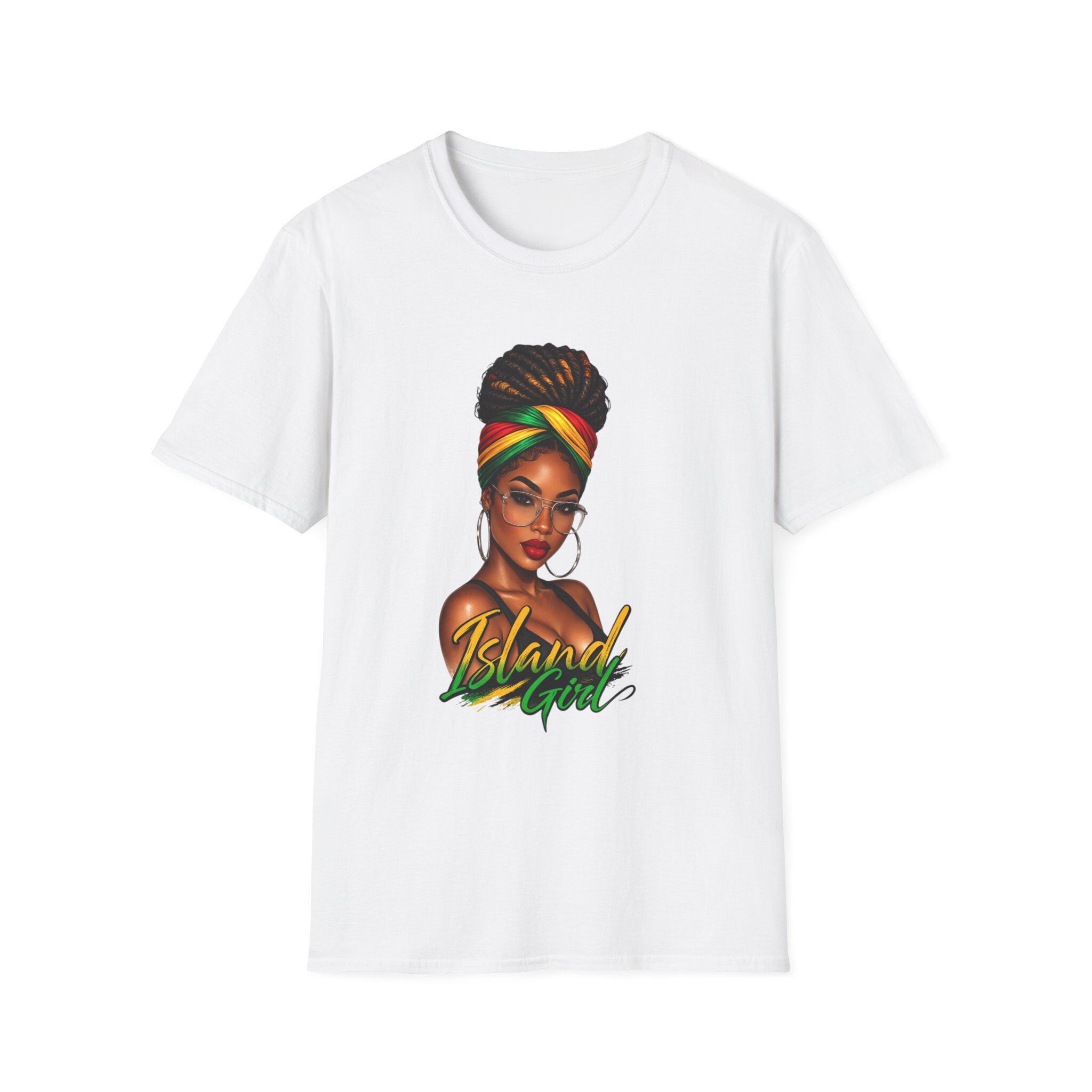 Island Girl T-Shirt, Jamaican Afro Queen, Caribbean Pride, Lightweight Cotton Graphic Top, product view 2
