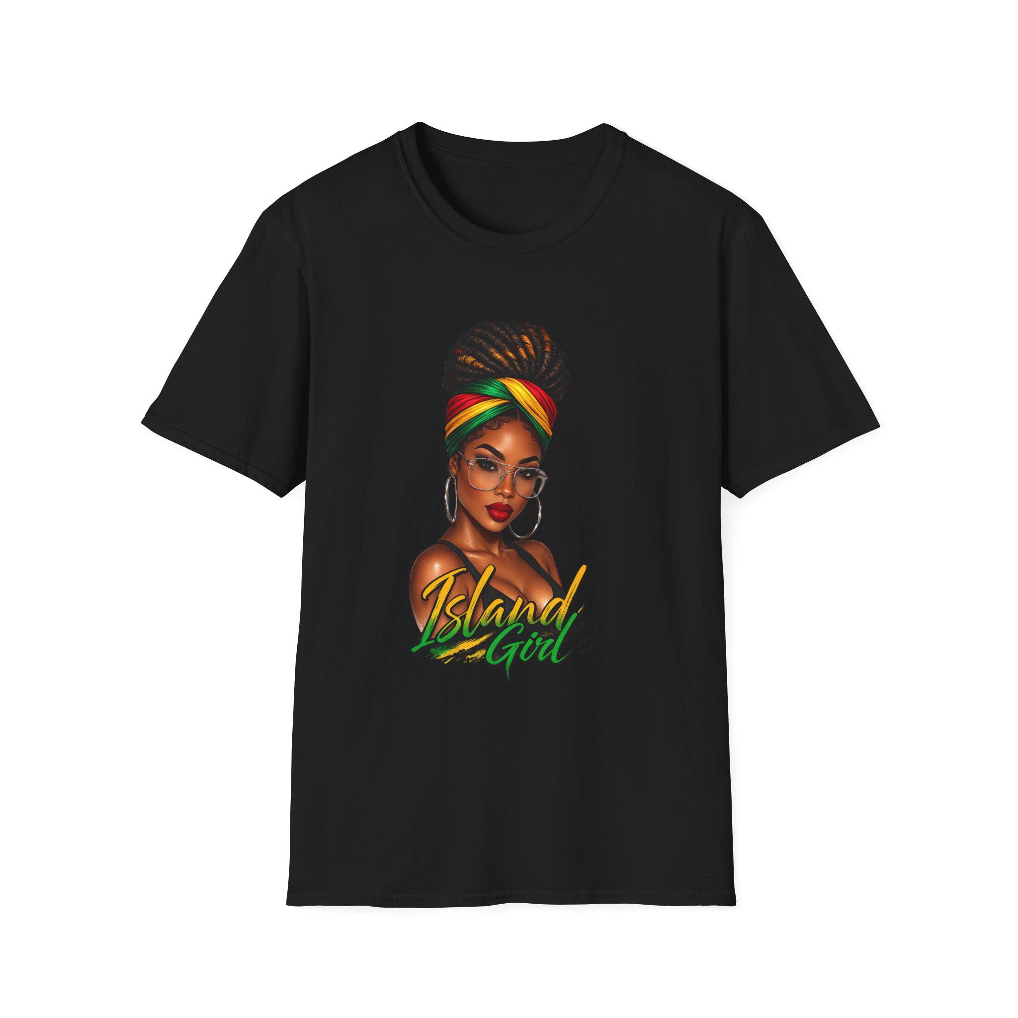 Island Girl T-Shirt, Jamaican Afro Queen, Caribbean Pride, Lightweight Cotton Graphic Top, product view 3