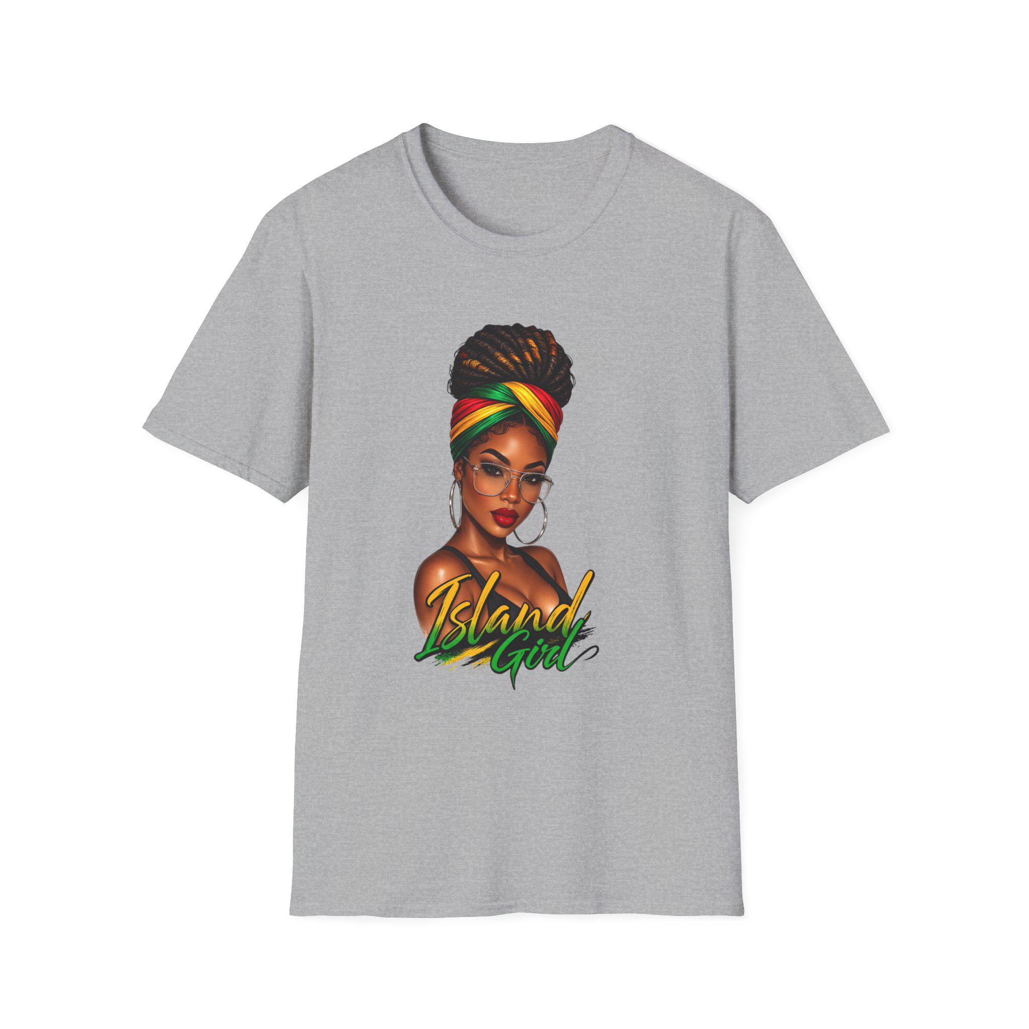 Island Girl T-Shirt, Jamaican Afro Queen, Caribbean Pride, Lightweight Cotton Graphic Top, product view 4