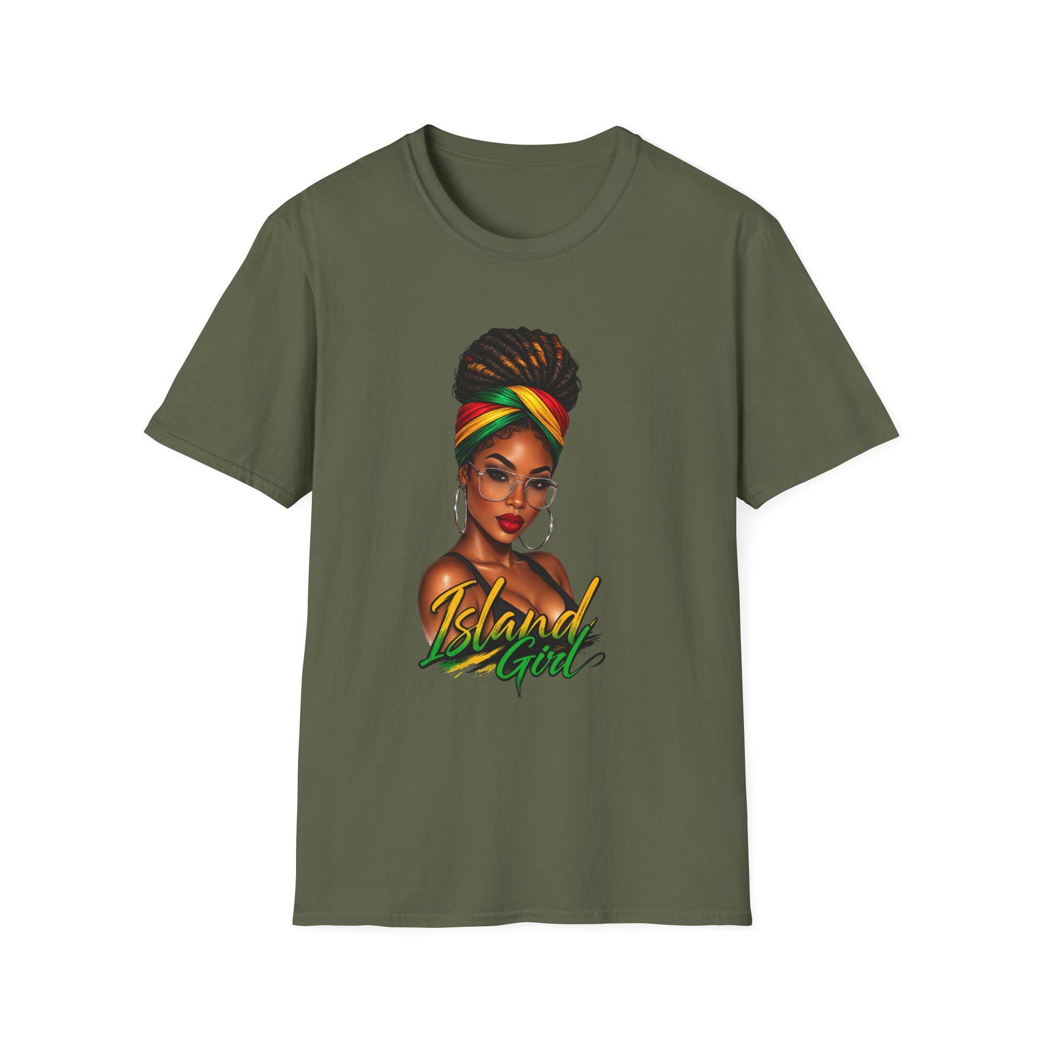 Island Girl T-Shirt, Jamaican Afro Queen, Caribbean Pride, Lightweight Cotton Graphic Top, product view 5