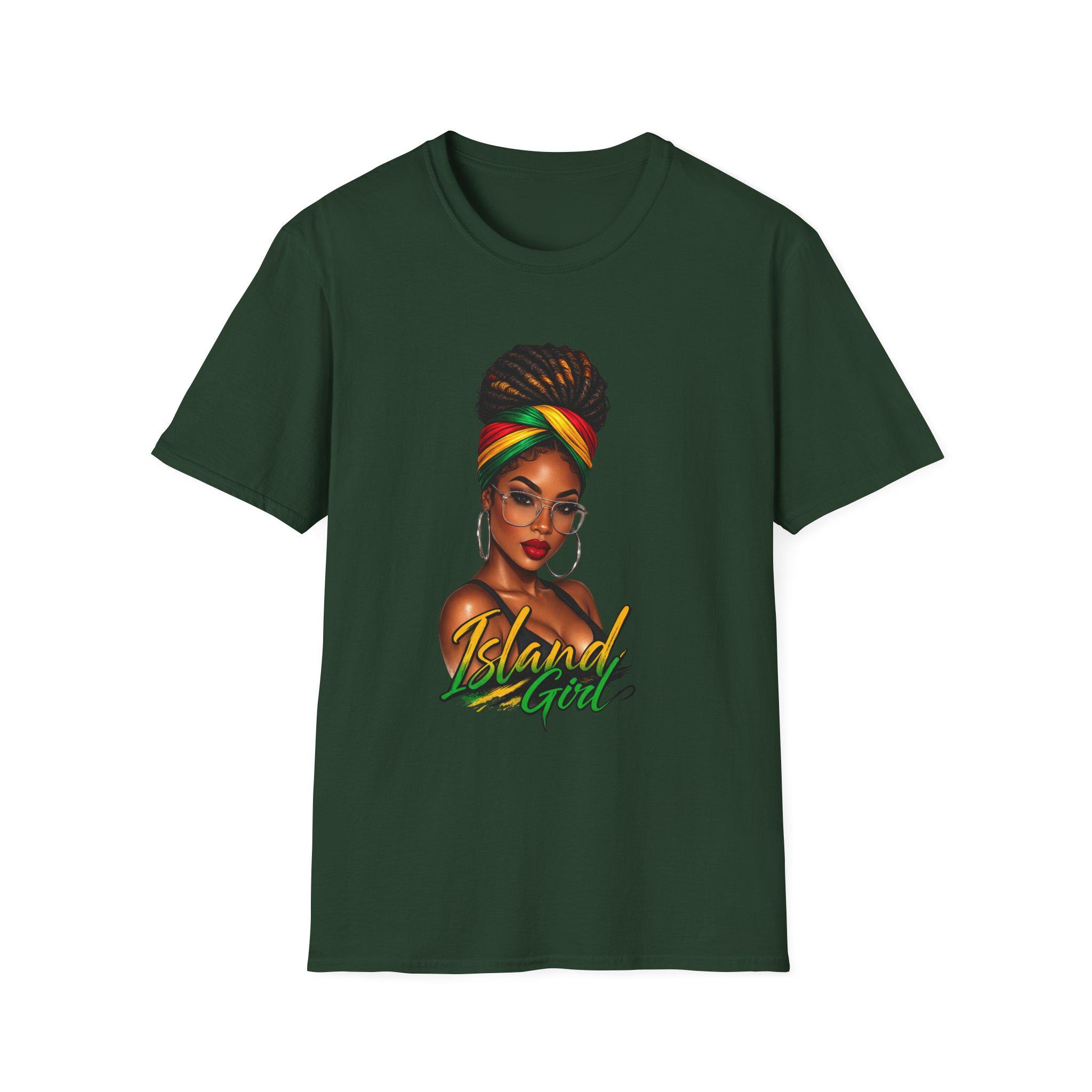 Island Girl T-Shirt, Jamaican Afro Queen, Caribbean Pride, Lightweight Cotton Graphic Top, product view 6