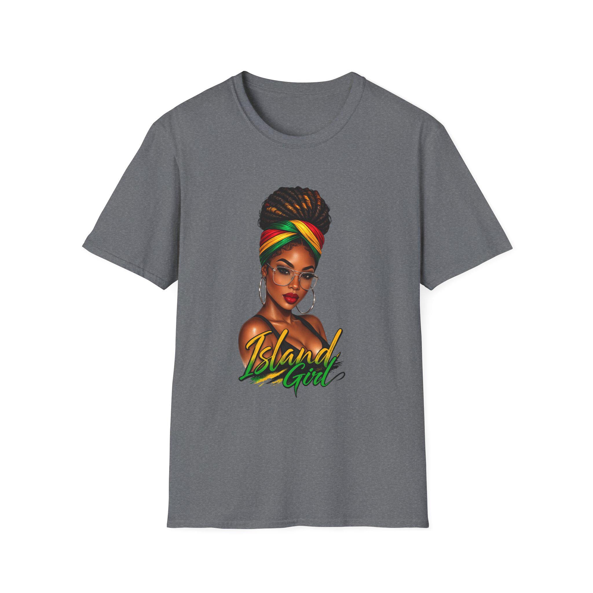 Island Girl T-Shirt, Jamaican Afro Queen, Caribbean Pride, Lightweight Cotton Graphic Top, product view 7