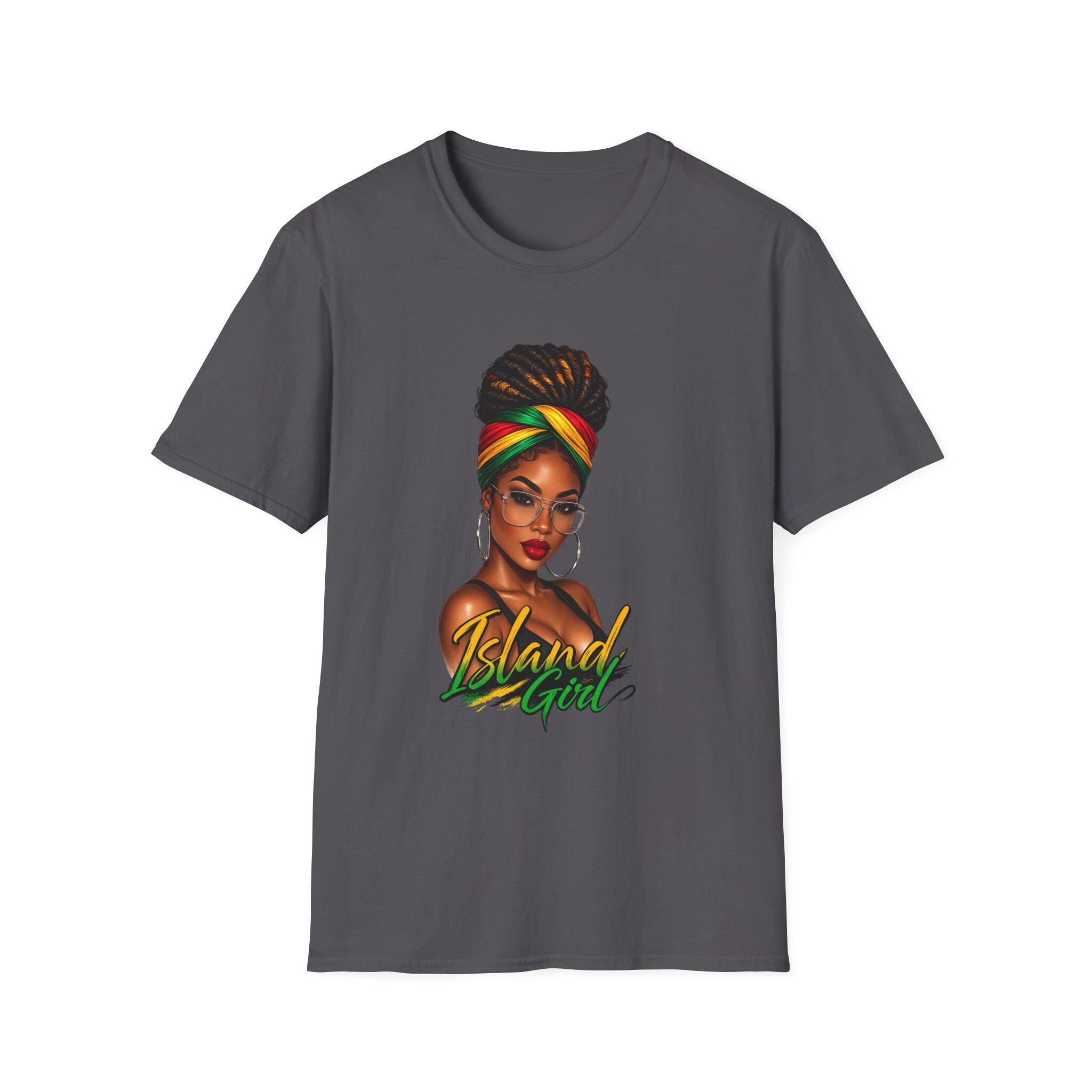 Island Girl T-Shirt, Jamaican Afro Queen, Caribbean Pride, Lightweight Cotton Graphic Top, product view 9