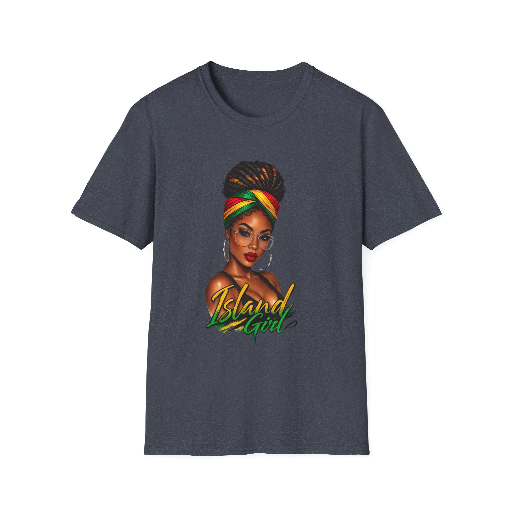 Island Girl T-Shirt, Jamaican Afro Queen, Caribbean Pride, Lightweight Cotton Graphic Top, product view 10