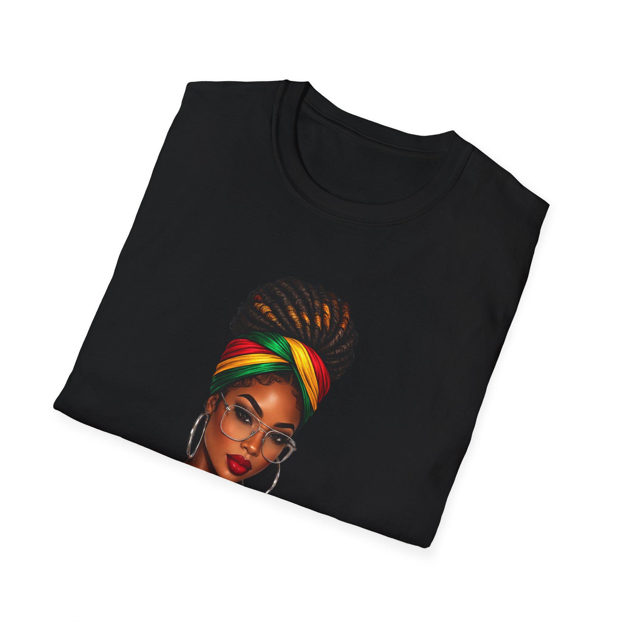 Island Girl T-Shirt, Jamaican Afro Queen, Caribbean Pride, Lightweight Cotton Graphic Top, product view 12
