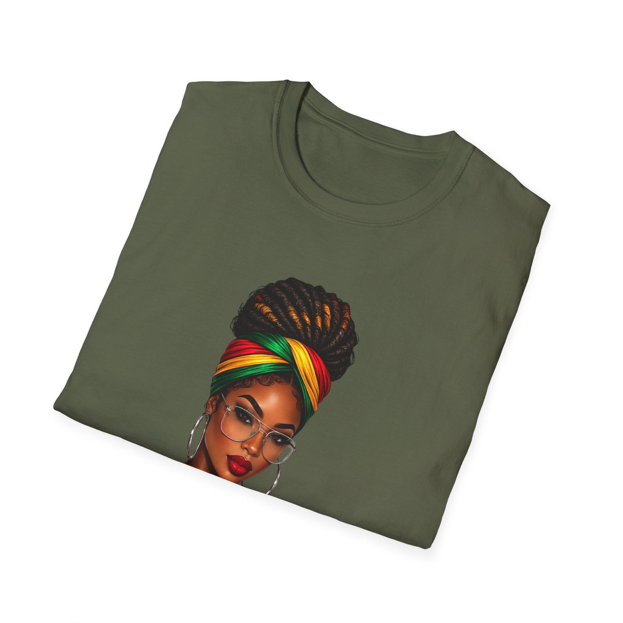 Island Girl T-Shirt, Jamaican Afro Queen, Caribbean Pride, Lightweight Cotton Graphic Top, product view 13