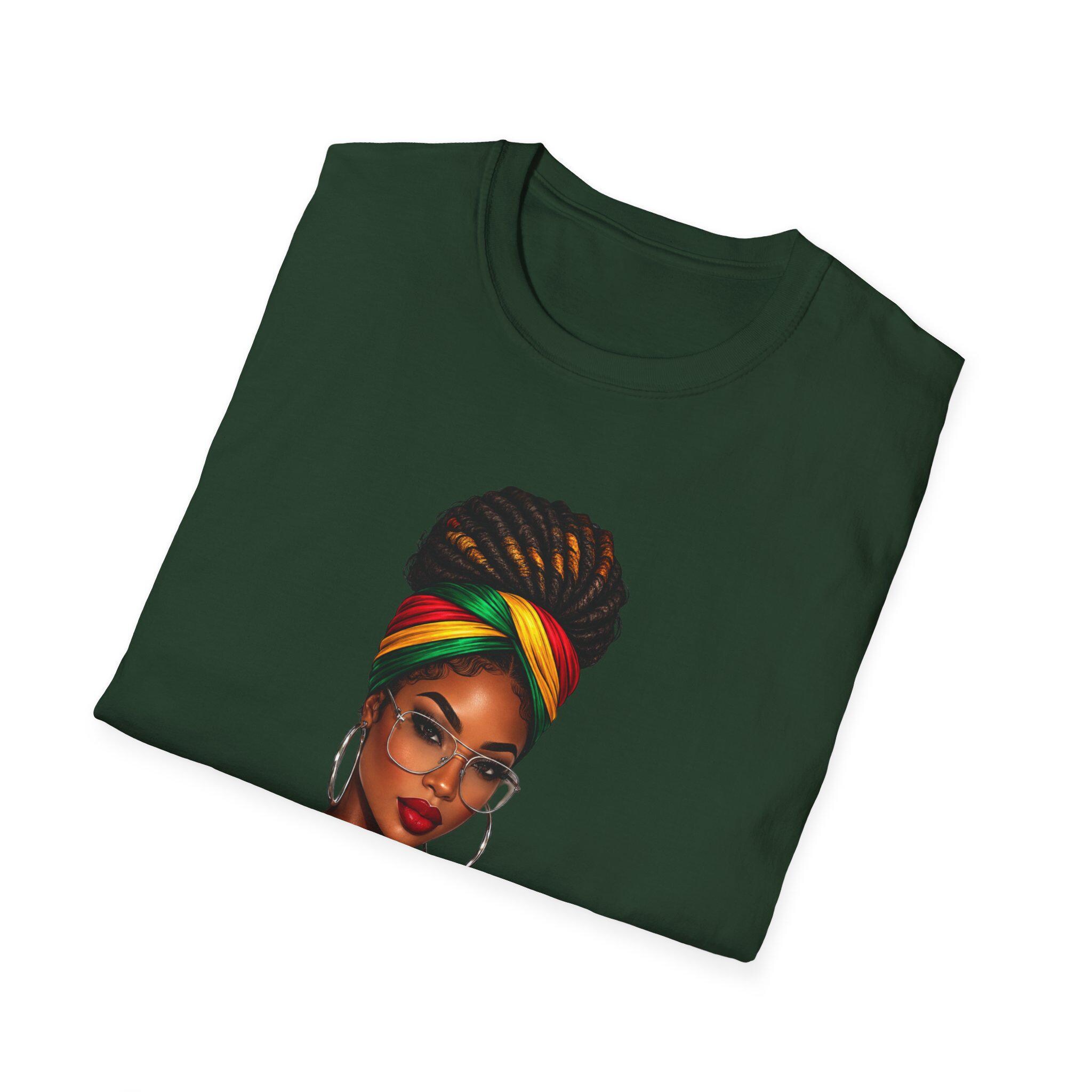 Island Girl T-Shirt, Jamaican Afro Queen, Caribbean Pride, Lightweight Cotton Graphic Top, product view 14