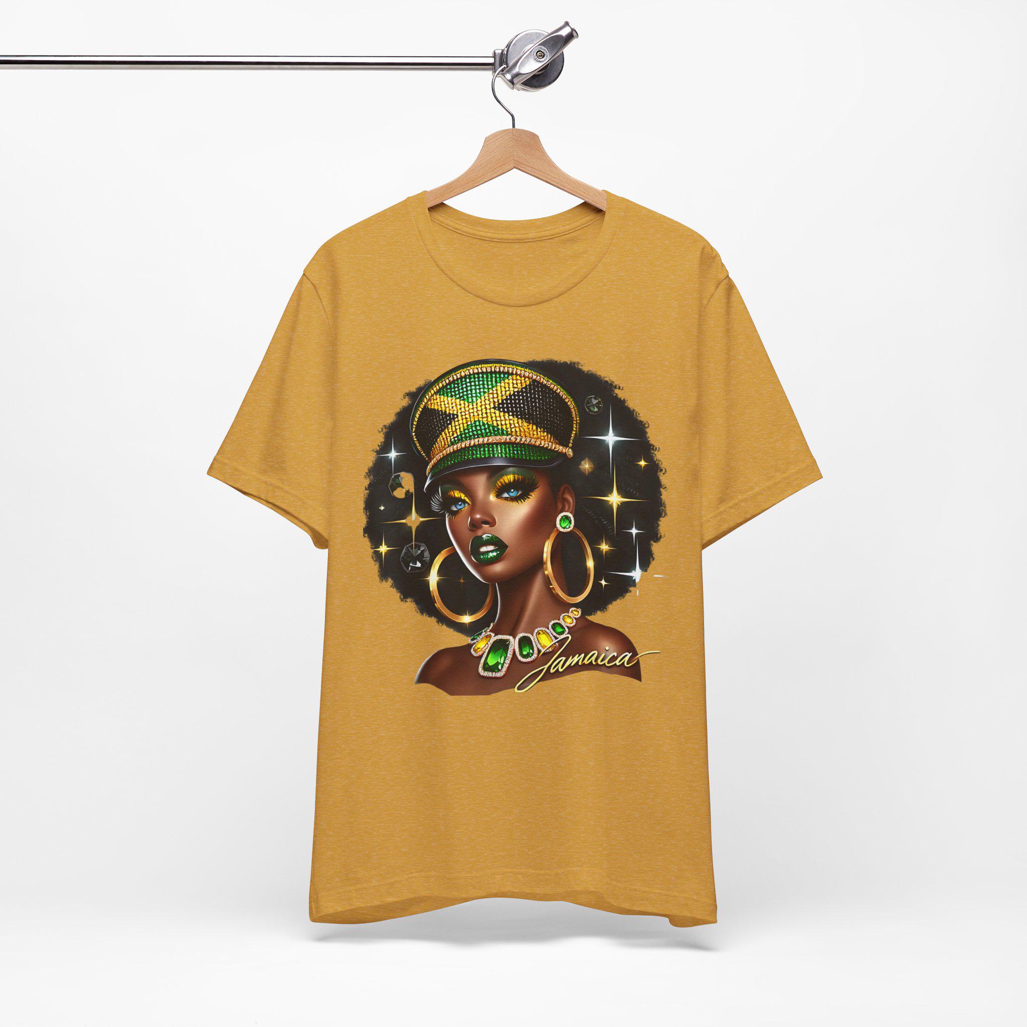 Jamaica Flag Hat Graphic Tee. Caribbean Vacation Woman Shirt' Gift for her, product view 2
