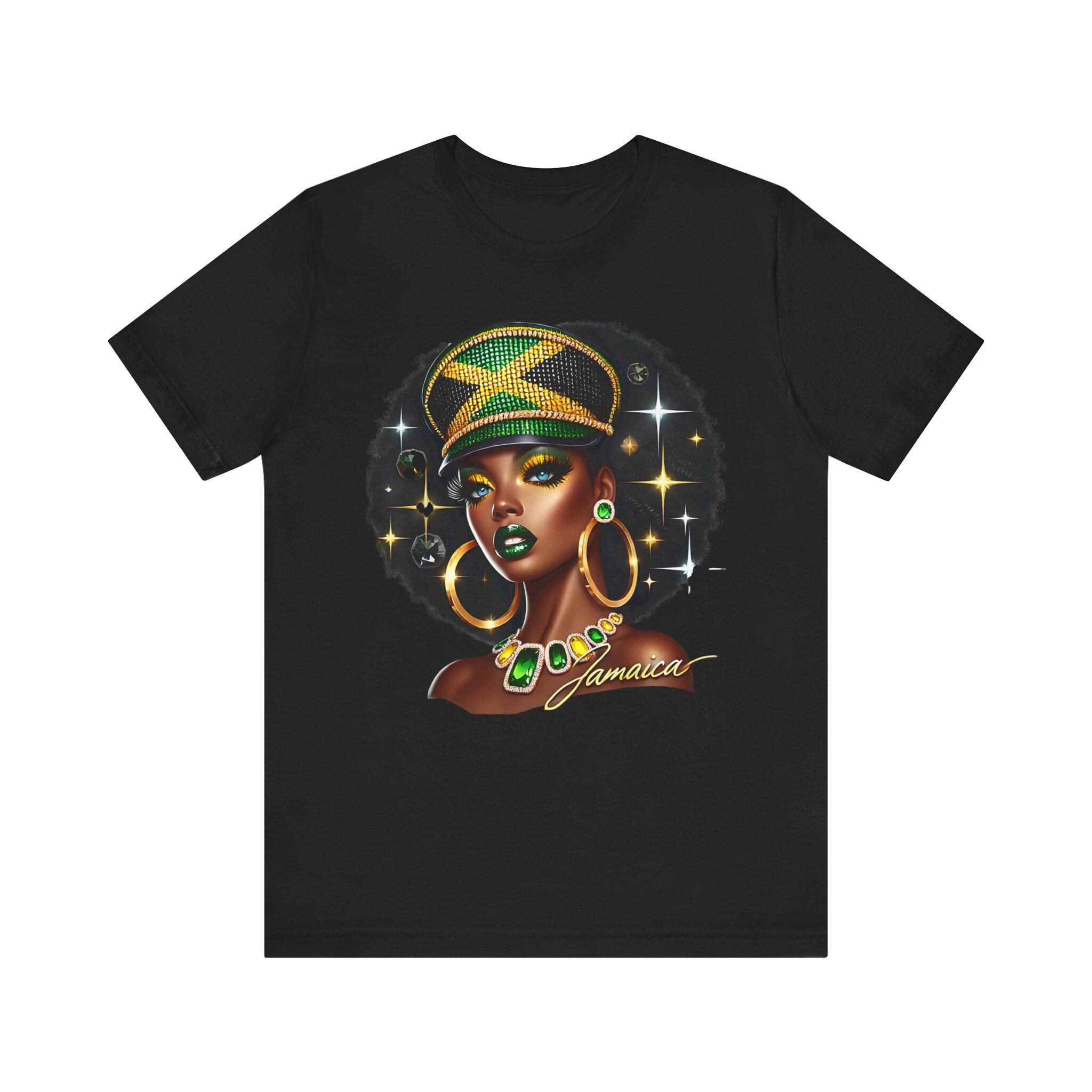 Jamaica Flag Hat Graphic Tee. Caribbean Vacation Woman Shirt' Gift for her, product view 3
