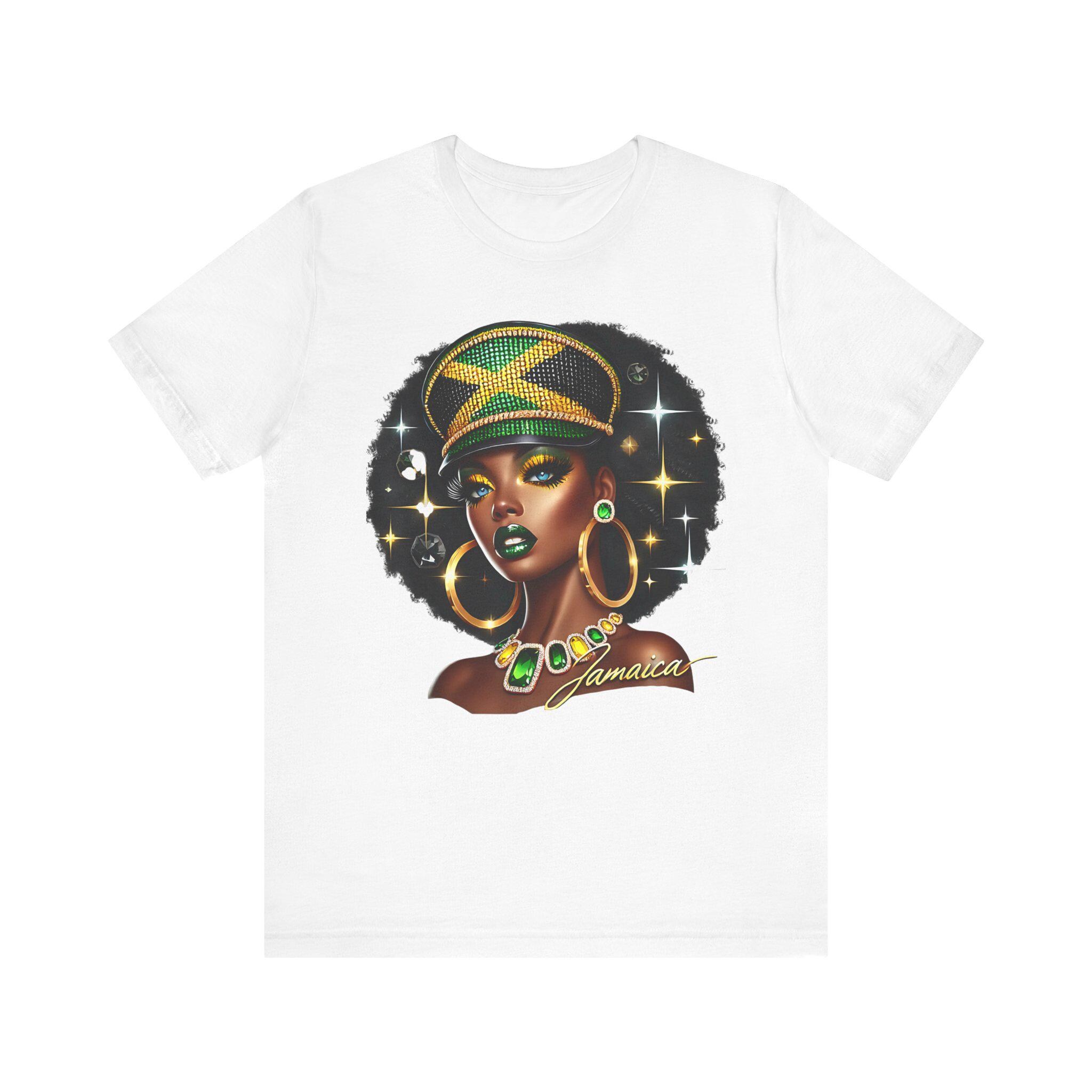 Jamaica Flag Hat Graphic Tee. Caribbean Vacation Woman Shirt' Gift for her, product view 5