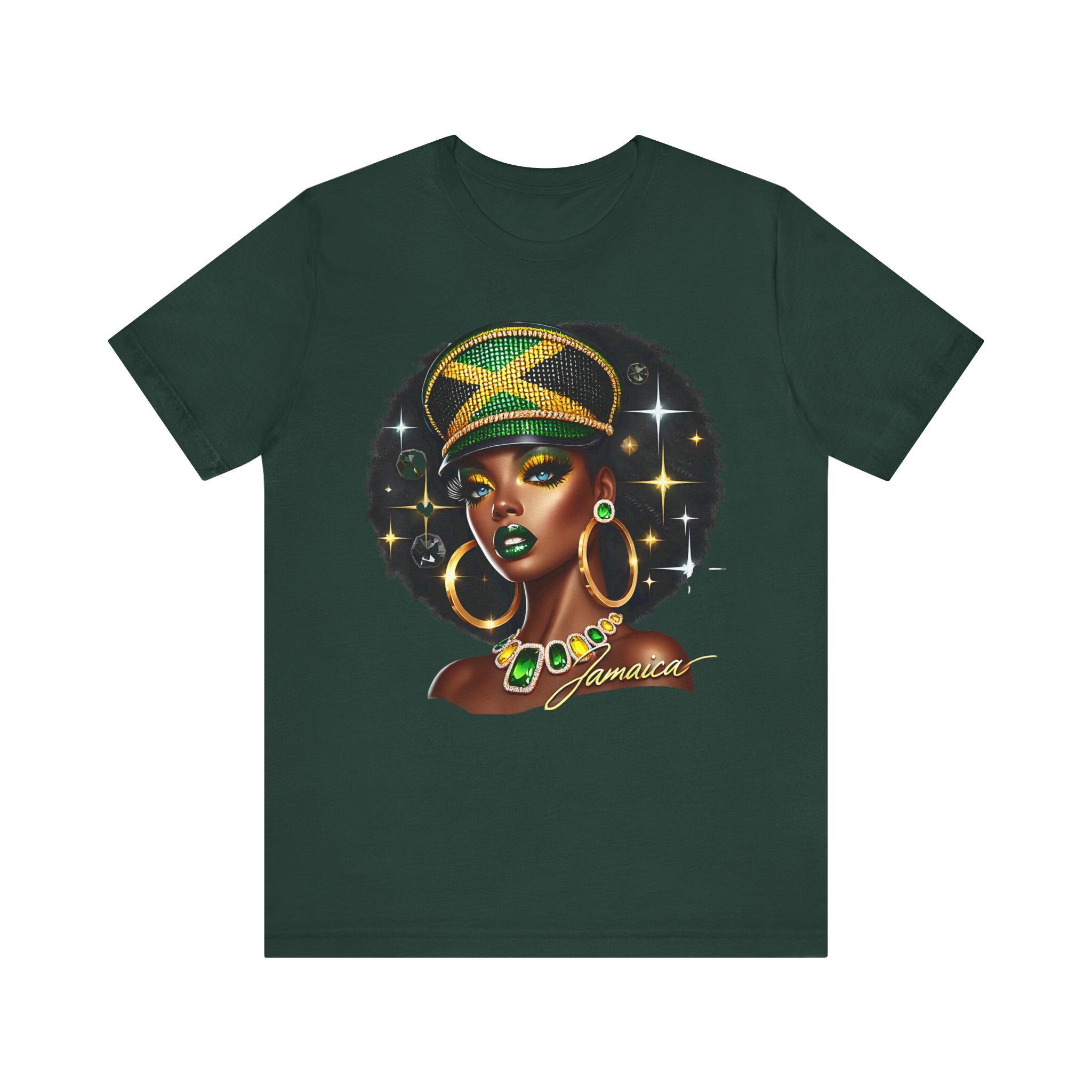Jamaica Flag Hat Graphic Tee. Caribbean Vacation Woman Shirt' Gift for her, product view 8