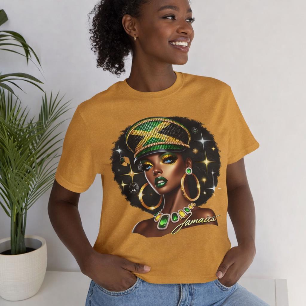 Jamaica Flag Hat Graphic Tee. Caribbean Vacation Woman Shirt' Gift for her, product view 10