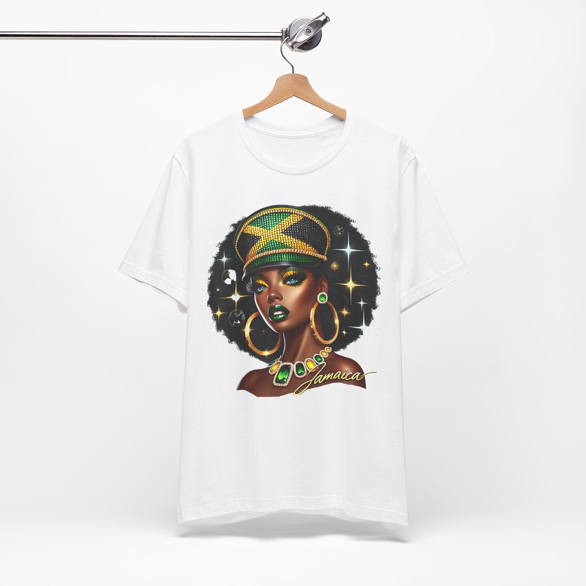 Jamaica Flag Hat Graphic Tee. Caribbean Vacation Woman Shirt' Gift for her, product view 11