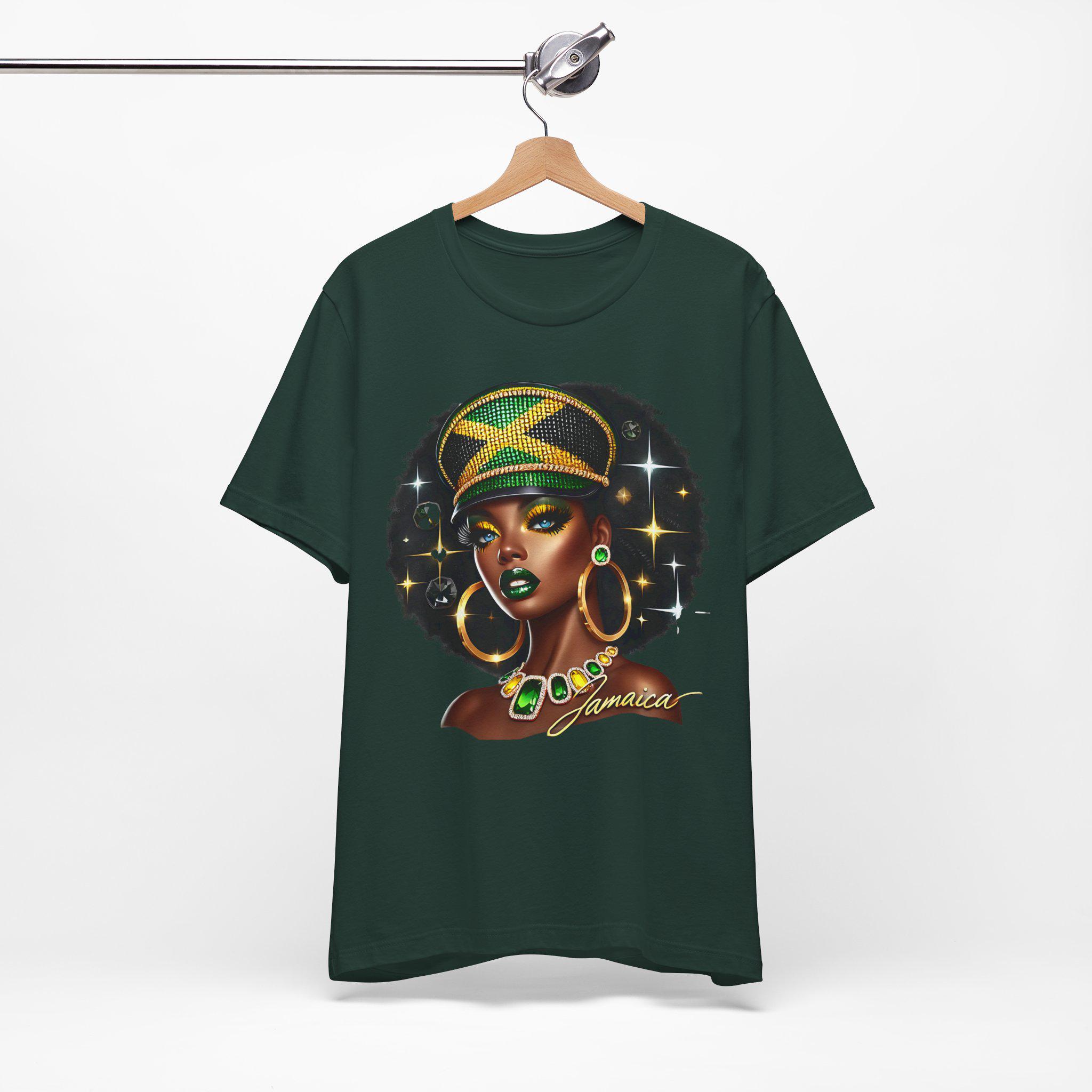 Jamaica Flag Hat Graphic Tee. Caribbean Vacation Woman Shirt' Gift for her, product view 13