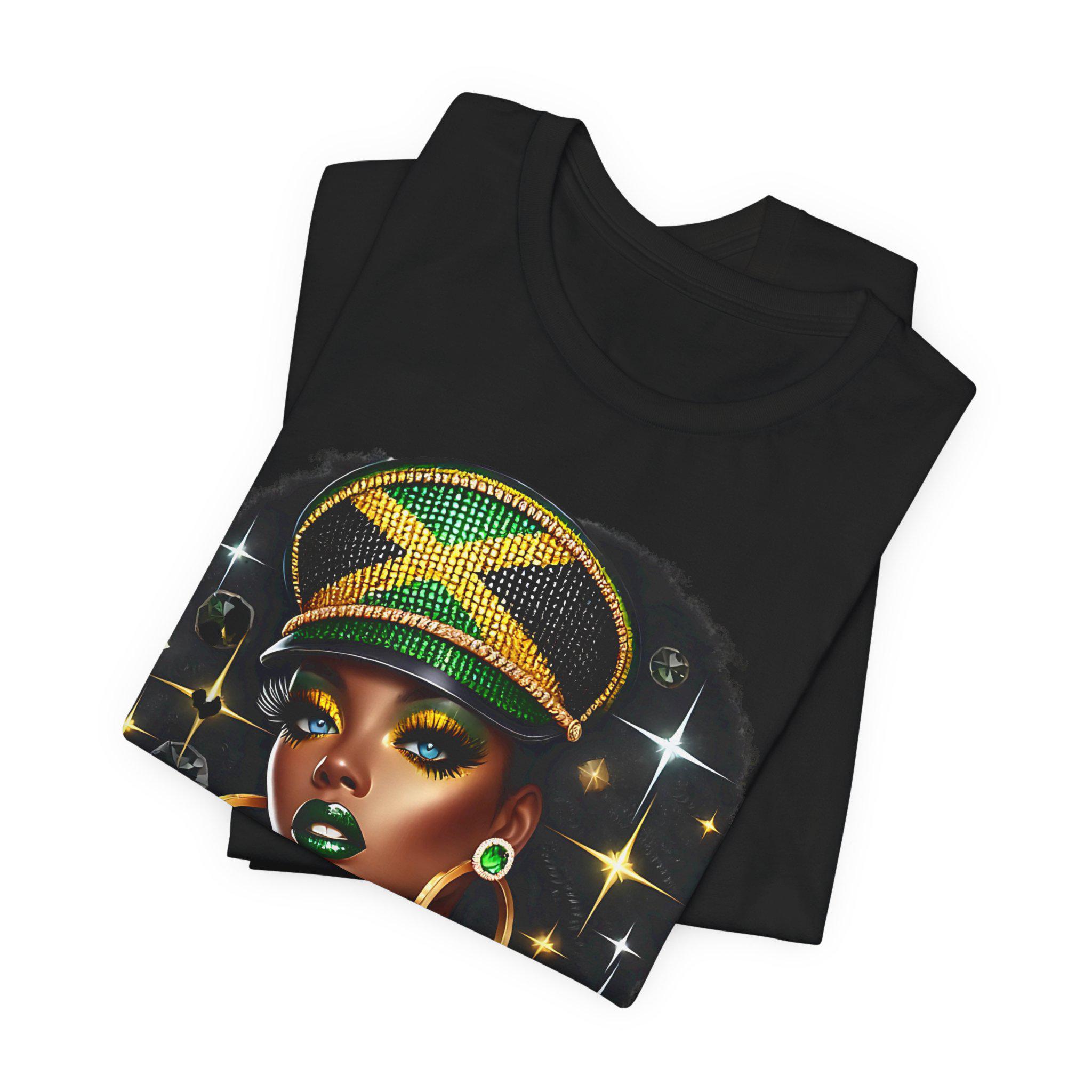 Jamaica Flag Hat Graphic Tee. Caribbean Vacation Woman Shirt' Gift for her, product view 14