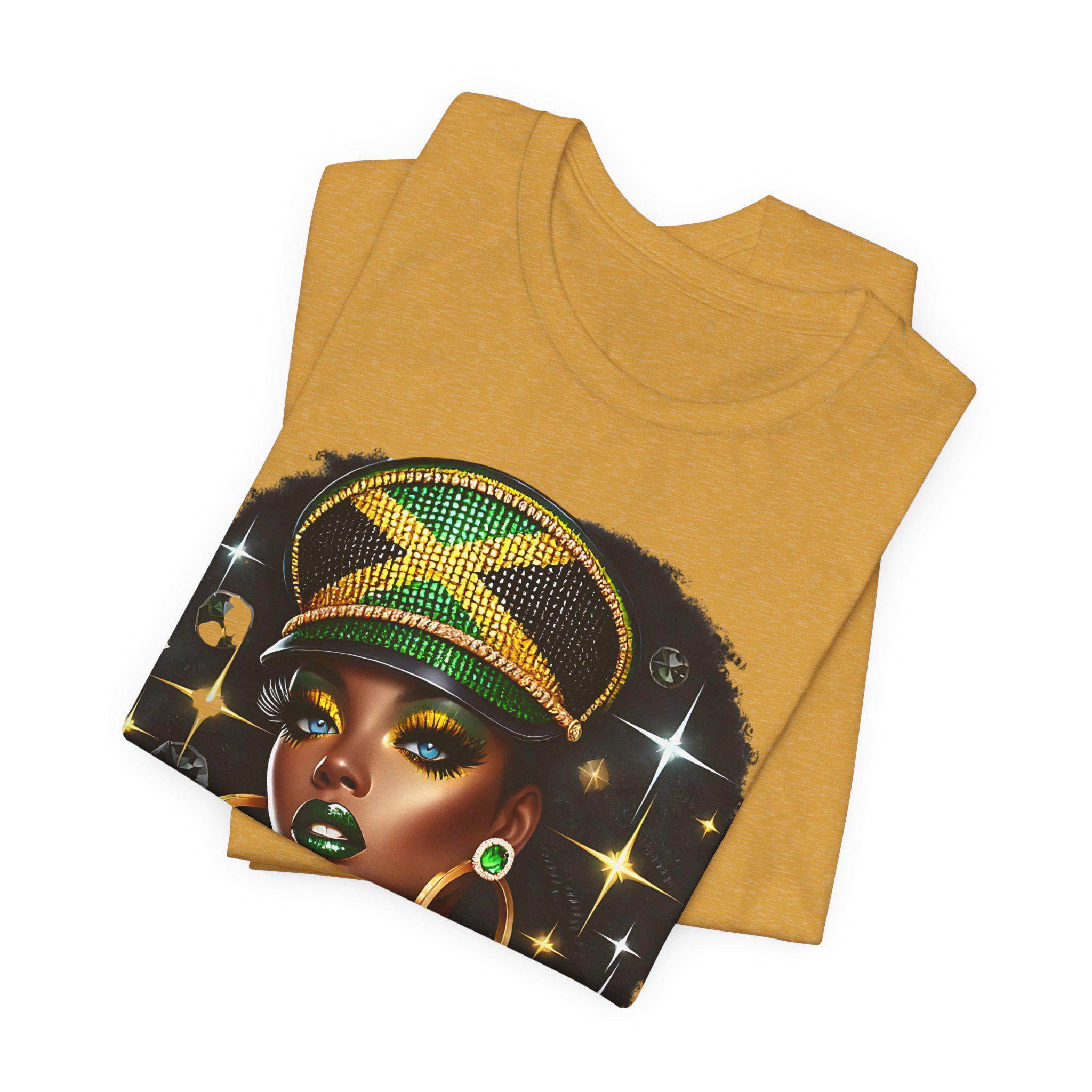 Jamaica Flag Hat Graphic Tee. Caribbean Vacation Woman Shirt' Gift for her, product view 15