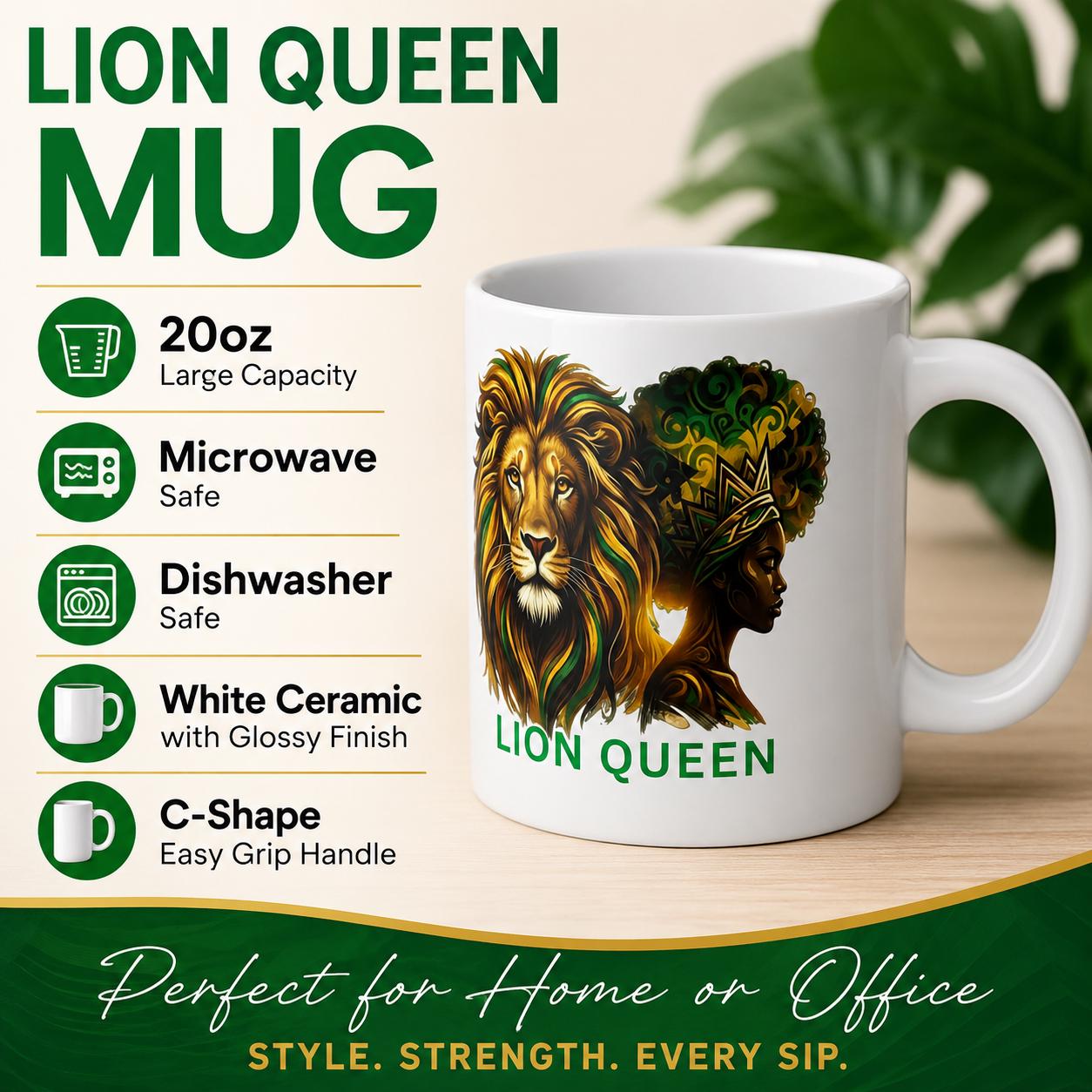 Lion Queen 20oz jumbo Ceramic Mug , African Queen Artwork Coffee Cup, Gift For Her