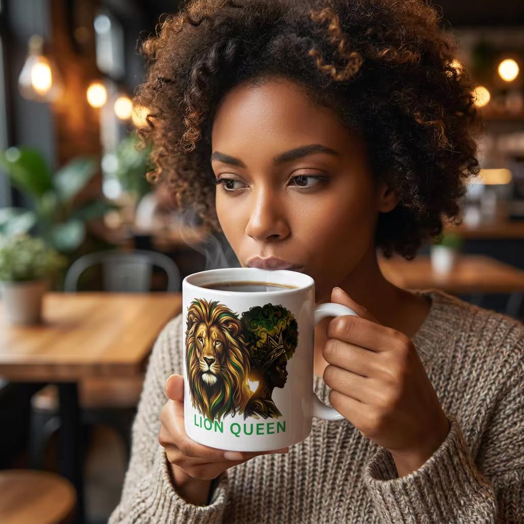 Lion Queen 20oz jumbo Ceramic Mug , African Queen Artwork Coffee Cup, Gift For Her, product view 13