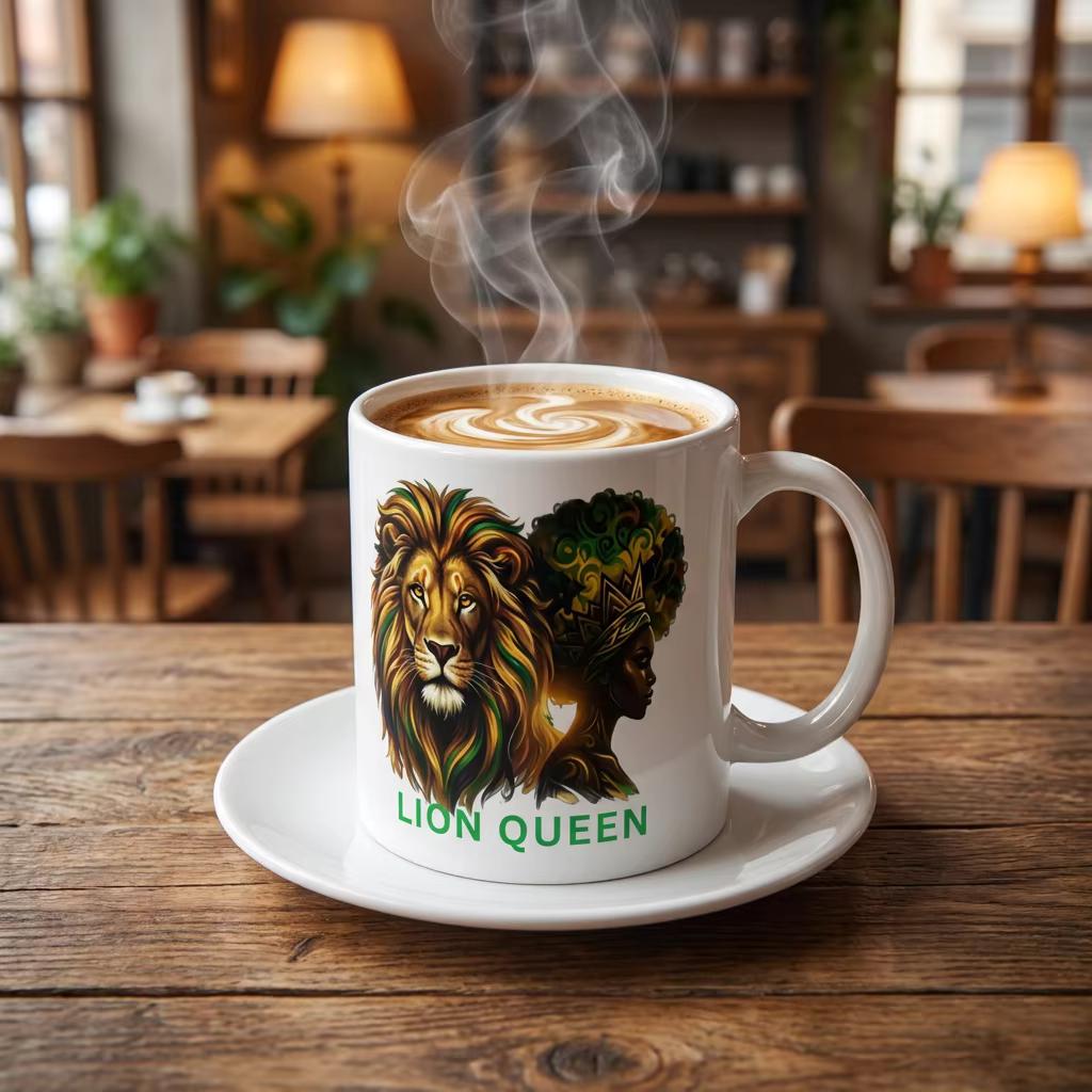 Lion Queen 20oz jumbo Ceramic Mug , African Queen Artwork Coffee Cup, Gift For Her, product view 14