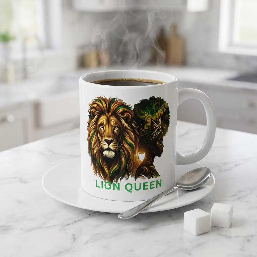 Lion Queen 20oz jumbo Ceramic Mug , African Queen Artwork Coffee Cup, Gift For Her, product view 15