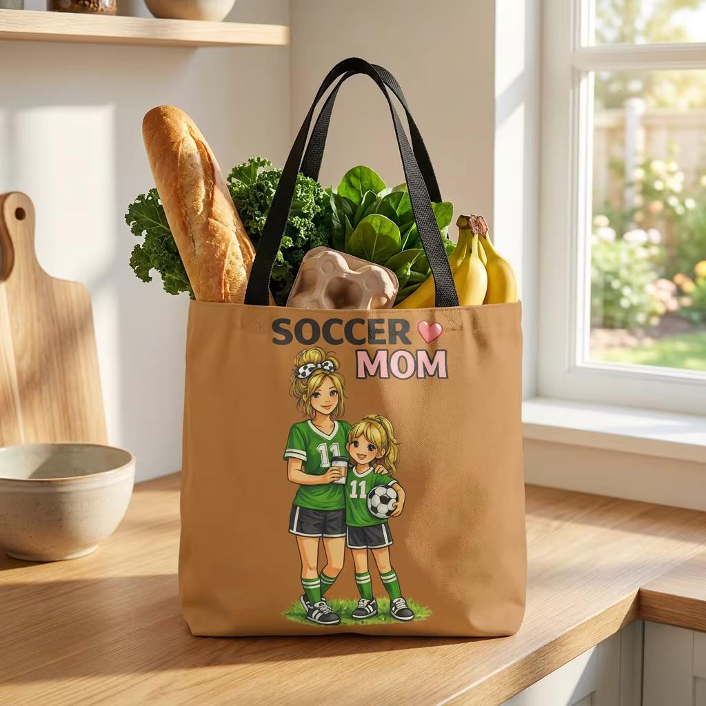 Soccer Mom Tote Bag, Game Day Sports Carryall, Durable Polyester Shoulder Handbag, product view 3