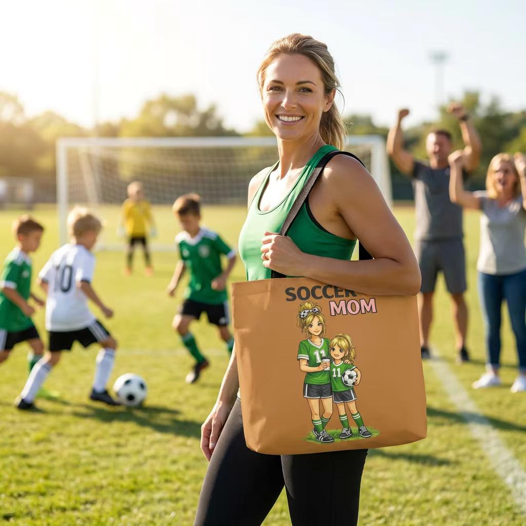 Soccer Mom Tote Bag, Game Day Sports Carryall, Durable Polyester Shoulder Handbag, product view 4