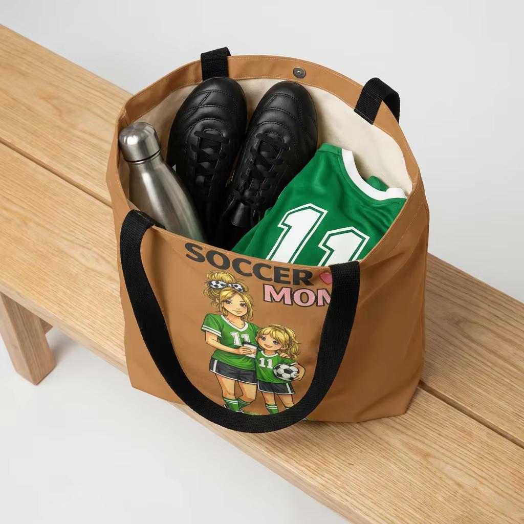 Soccer Mom Tote Bag, Game Day Sports Carryall, Durable Polyester Shoulder Handbag, product view 7