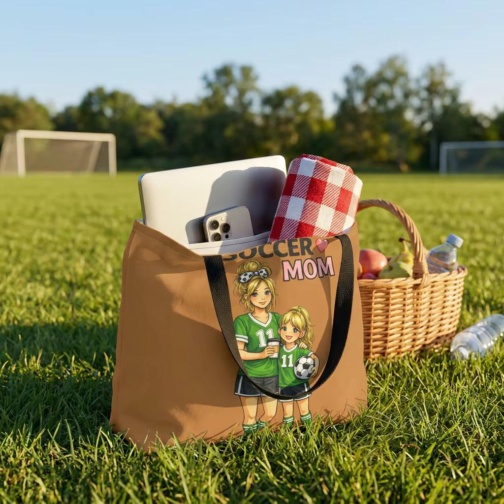 Soccer Mom Tote Bag, Game Day Sports Carryall, Durable Polyester Shoulder Handbag, product view 10