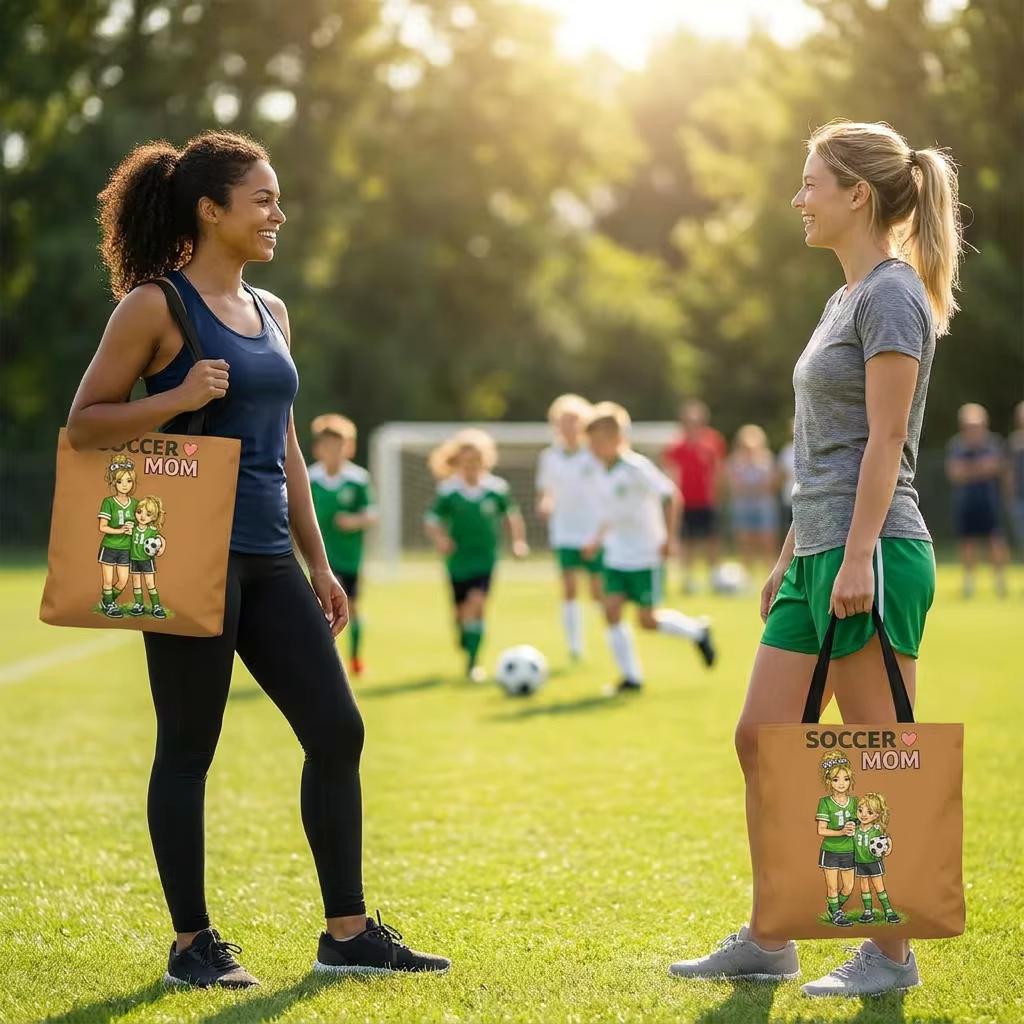 Soccer Mom Tote Bag, Game Day Sports Carryall, Durable Polyester Shoulder Handbag, product view 12