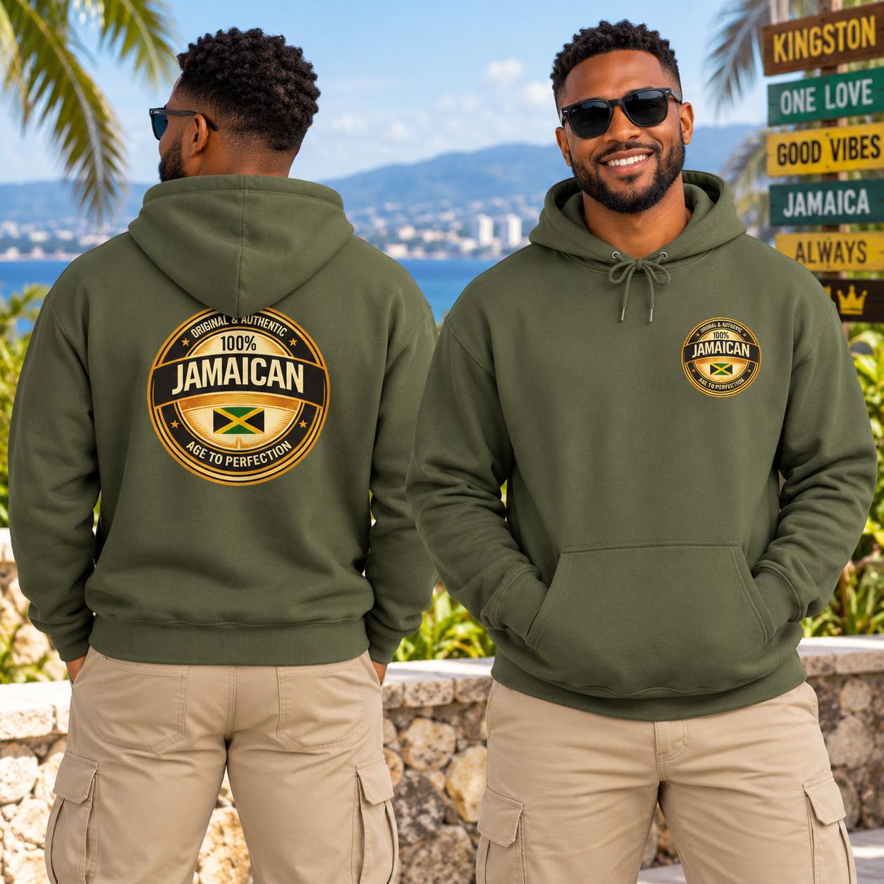 100% Jamaican Flag Hoodie, Jamaica Pride Pullover, Back Print Unisex Sweatshirt, Caribbean Heritage Gift., product view 2