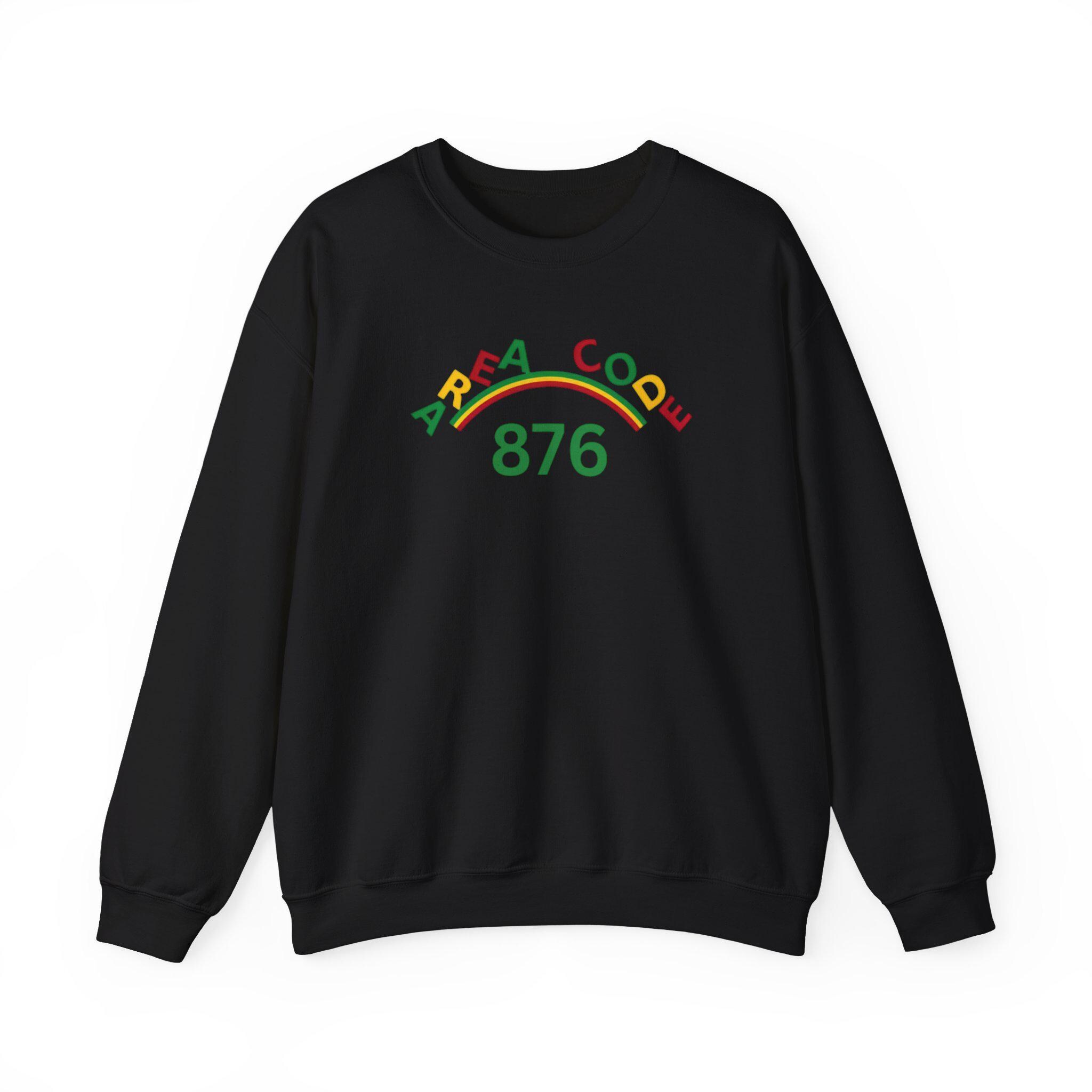 Area Code 876 Jamaica Pride Unisex Sweatshirt, Cotton Poly Pullover with Reggae Colors Graphic, product view 2