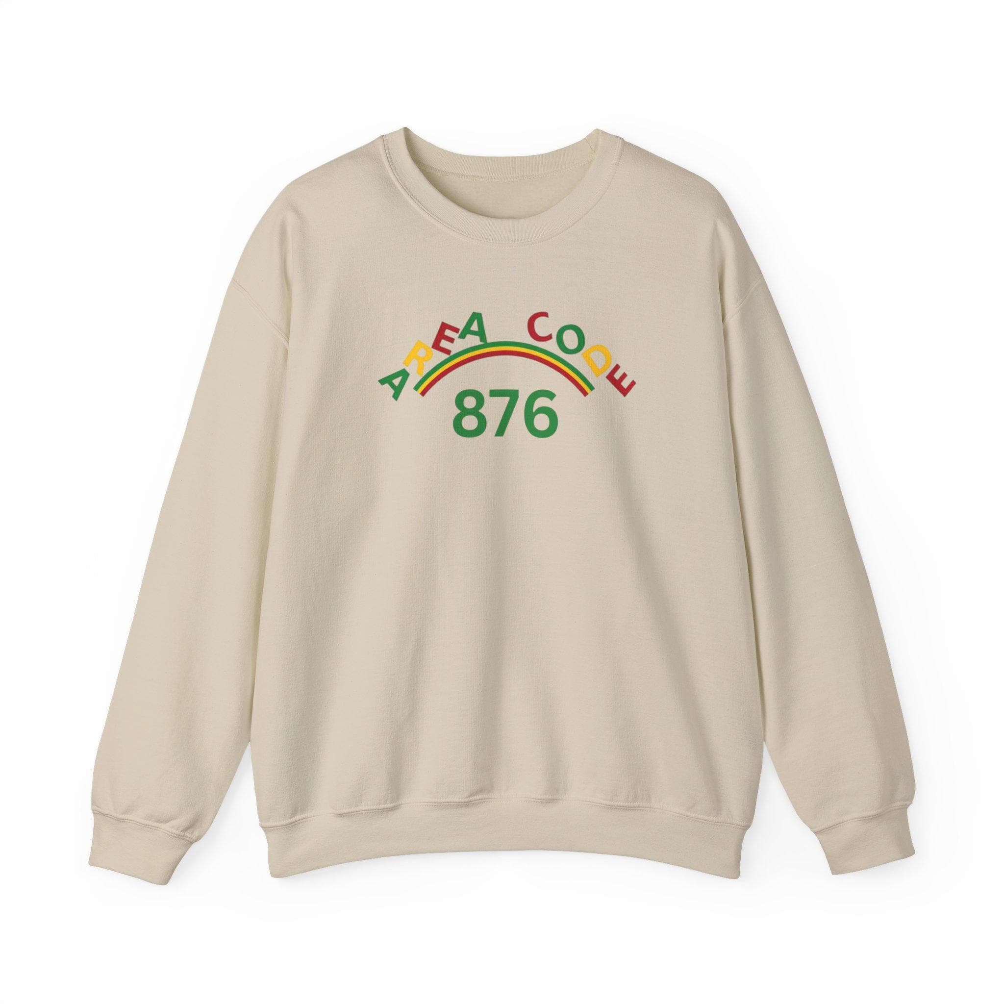Area Code 876 Jamaica Pride Unisex Sweatshirt, Cotton Poly Pullover with Reggae Colors Graphic, product view 6
