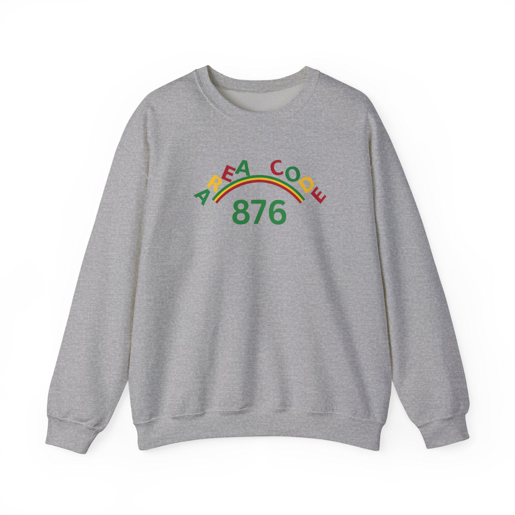 Area Code 876 Jamaica Pride Unisex Sweatshirt, Cotton Poly Pullover with Reggae Colors Graphic, product view 7