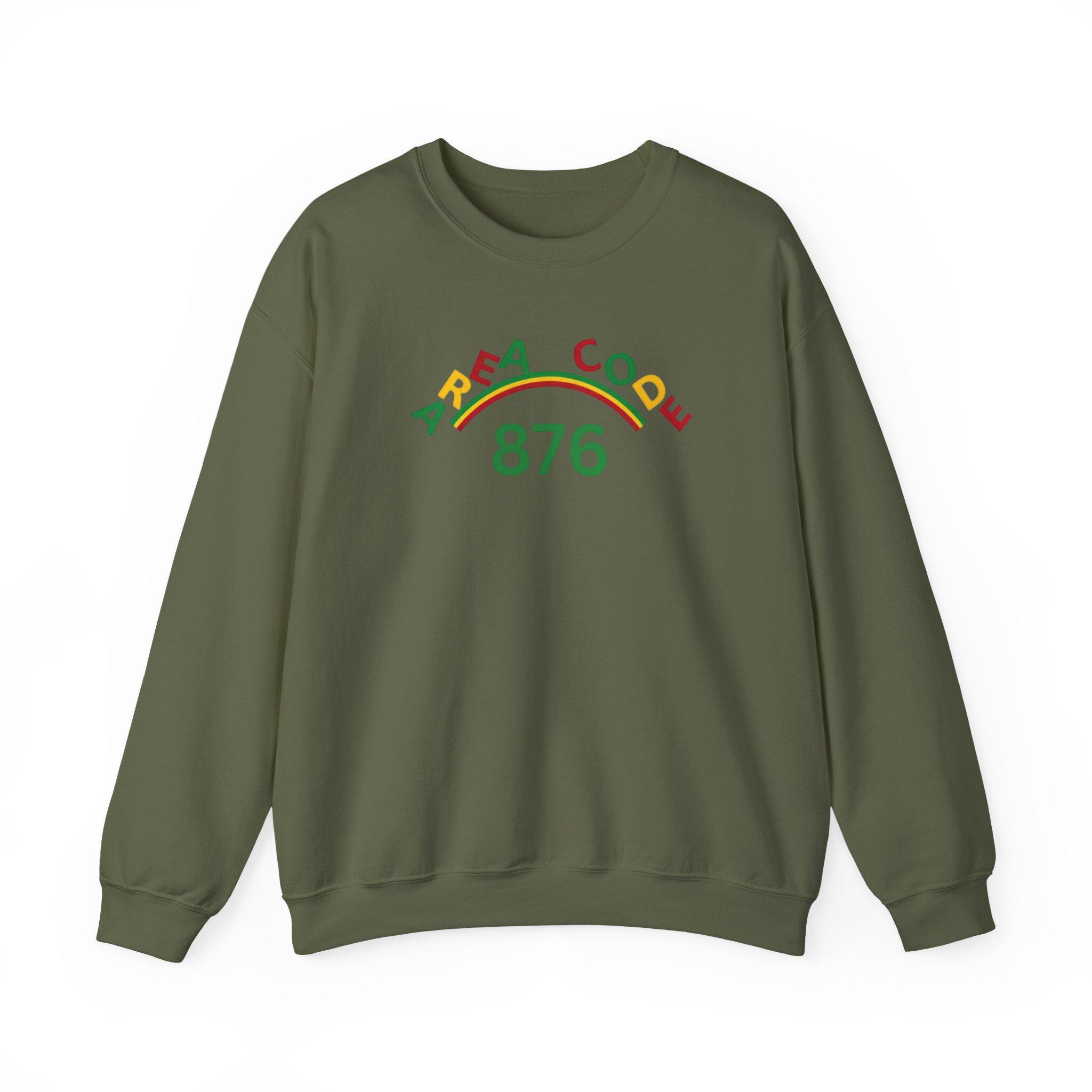 Area Code 876 Jamaica Pride Unisex Sweatshirt, Cotton Poly Pullover with Reggae Colors Graphic, product view 8