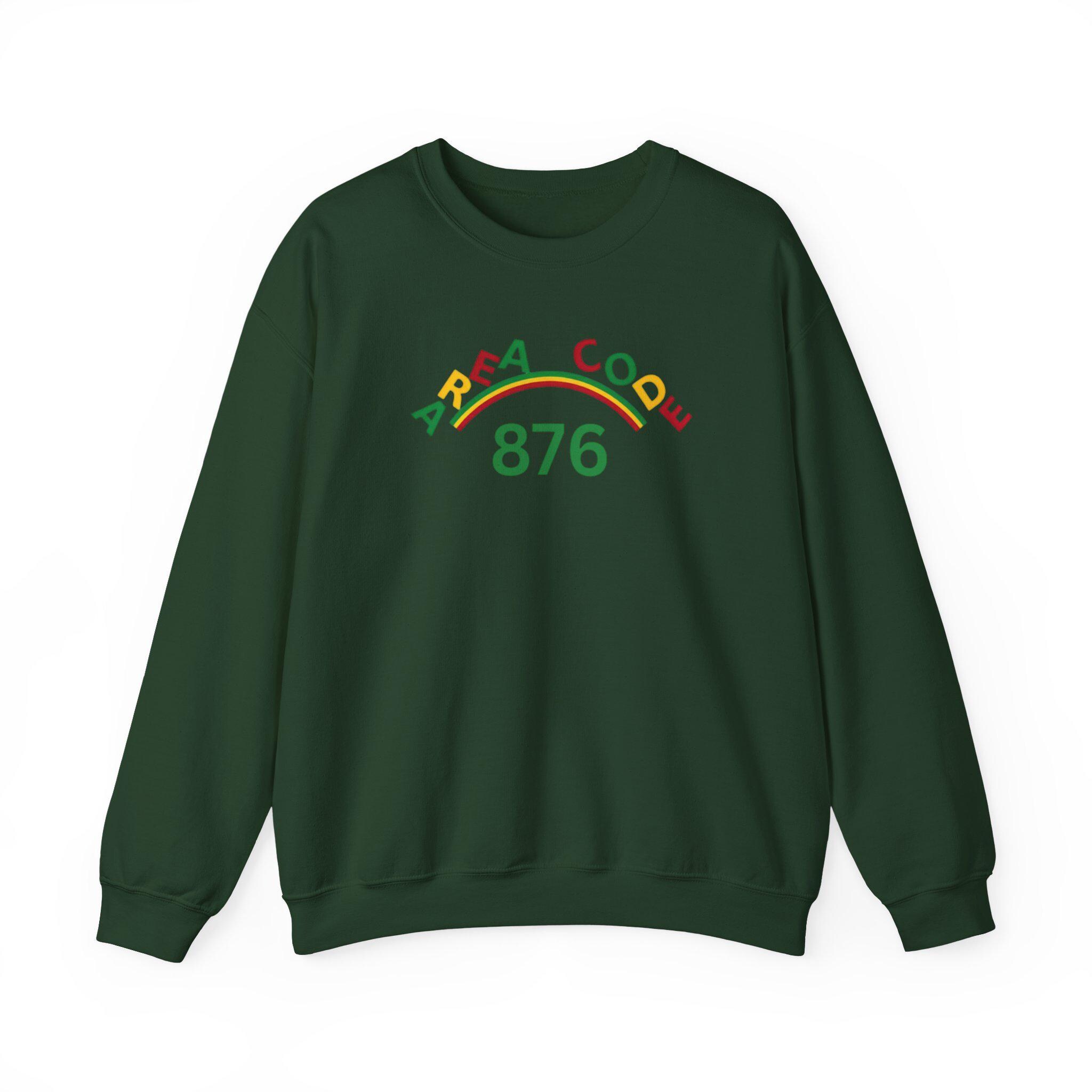 Area Code 876 Jamaica Pride Unisex Sweatshirt, Cotton Poly Pullover with Reggae Colors Graphic, product view 9