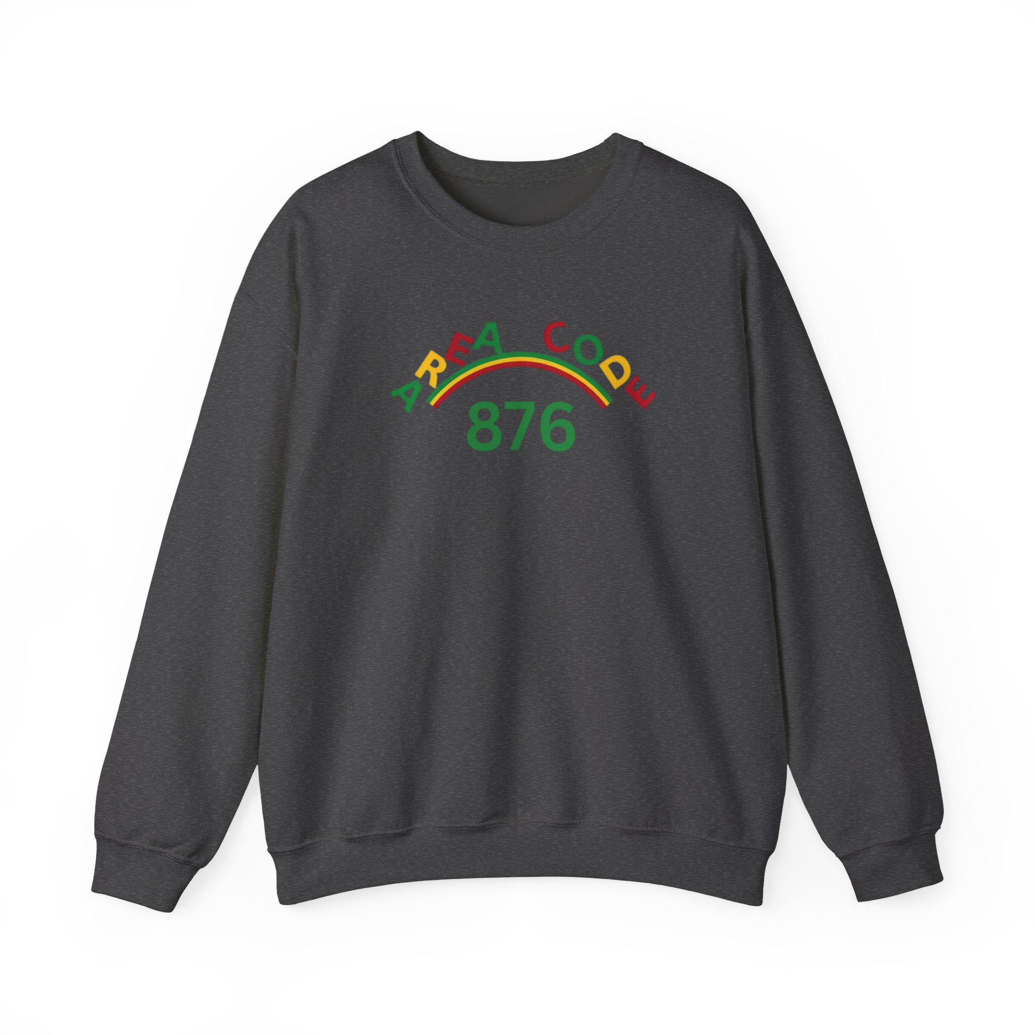Area Code 876 Jamaica Pride Unisex Sweatshirt, Cotton Poly Pullover with Reggae Colors Graphic, product view 10
