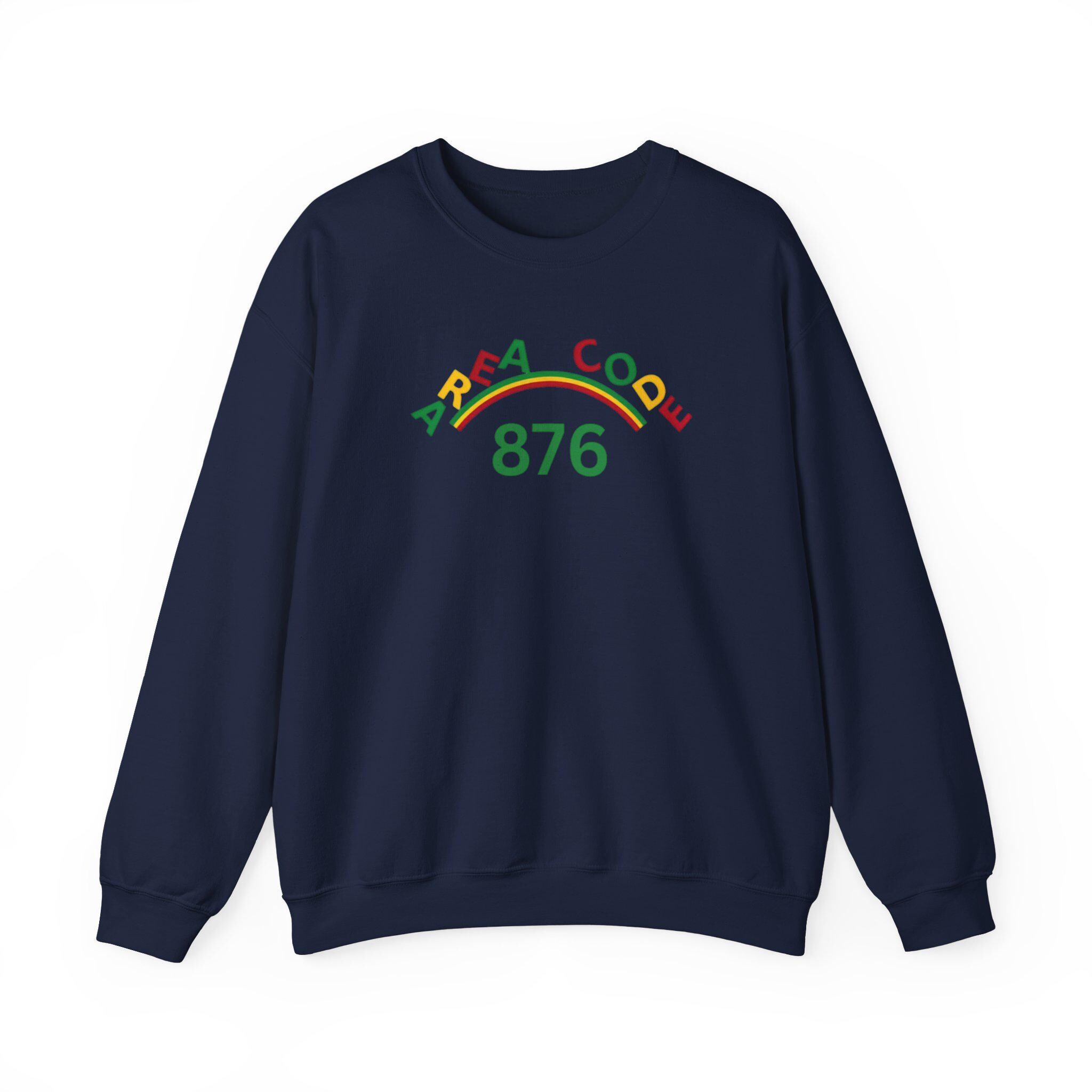 Area Code 876 Jamaica Pride Unisex Sweatshirt, Cotton Poly Pullover with Reggae Colors Graphic, product view 11