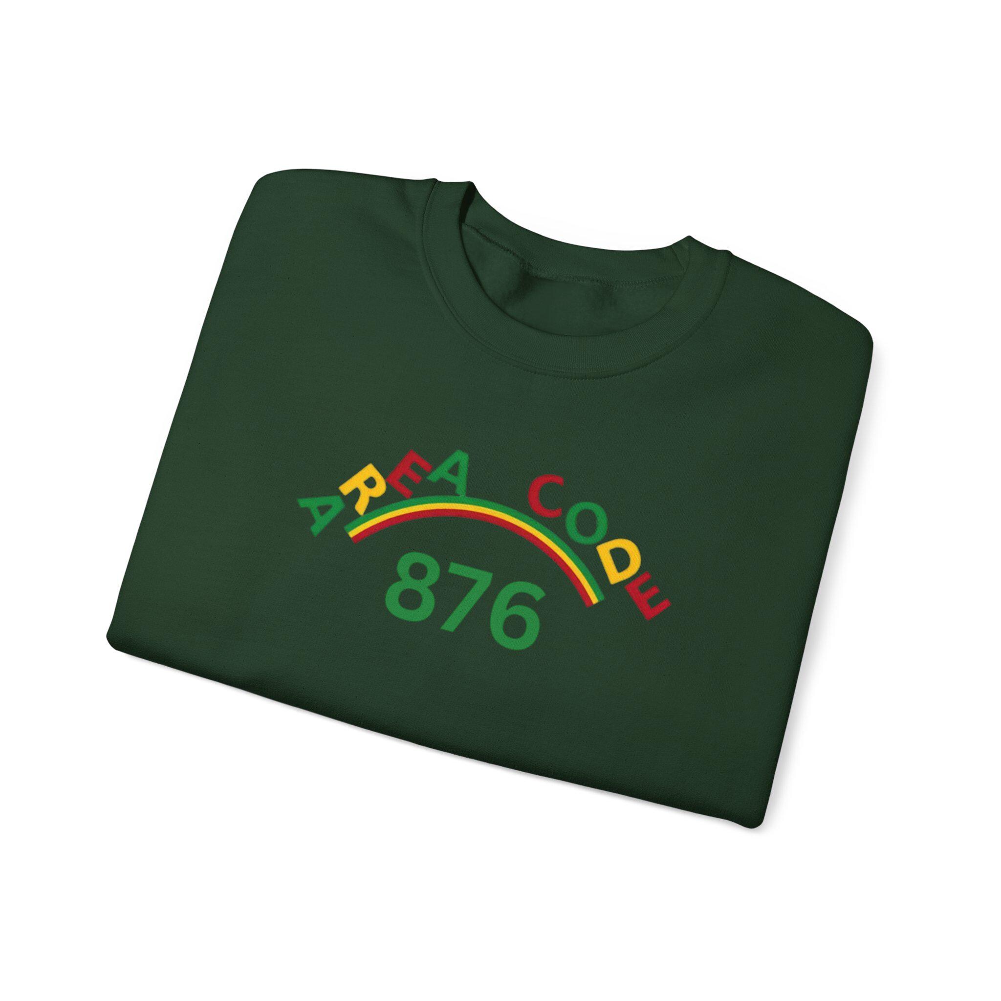 Area Code 876 Jamaica Pride Unisex Sweatshirt, Cotton Poly Pullover with Reggae Colors Graphic, product view 12