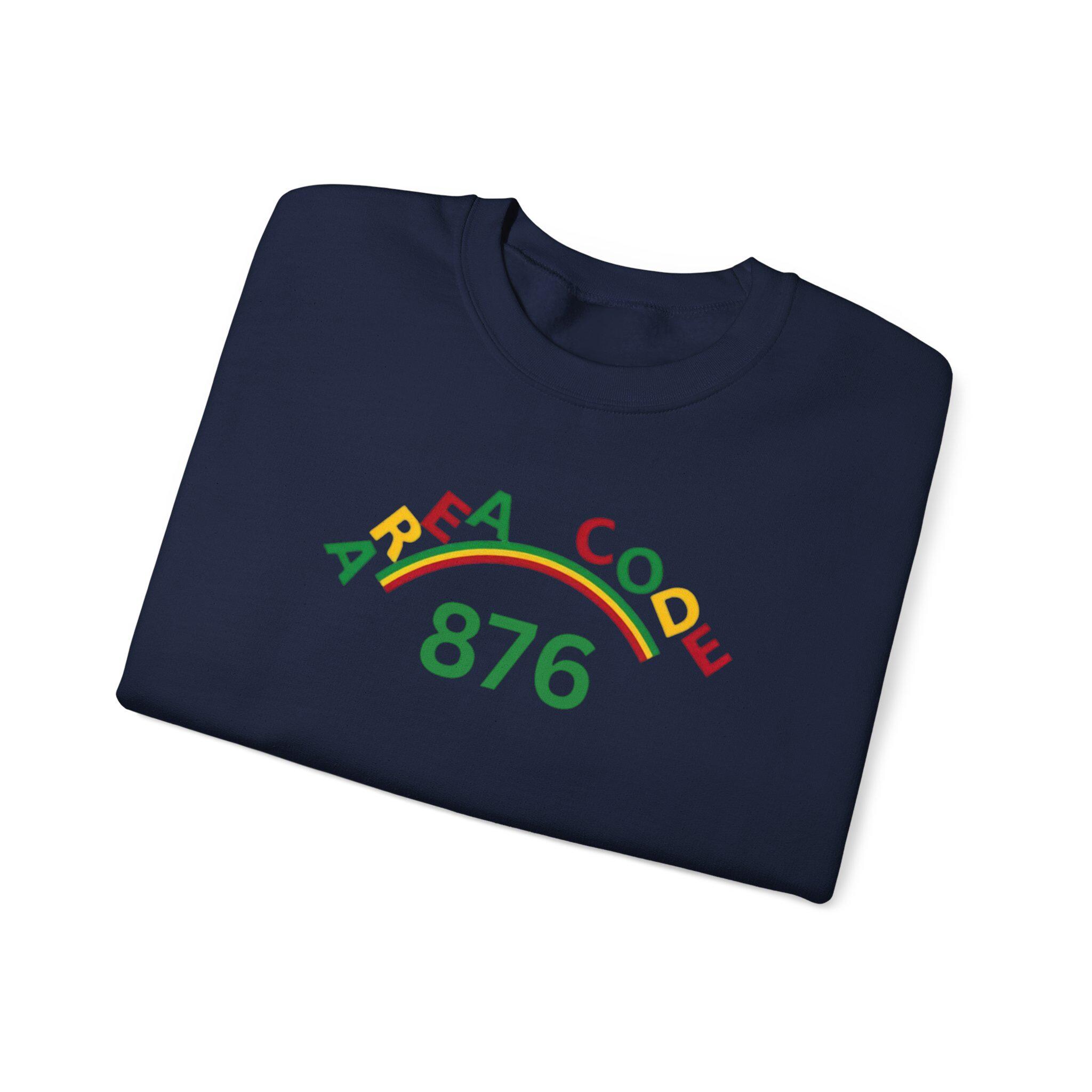 Area Code 876 Jamaica Pride Unisex Sweatshirt, Cotton Poly Pullover with Reggae Colors Graphic, product view 13