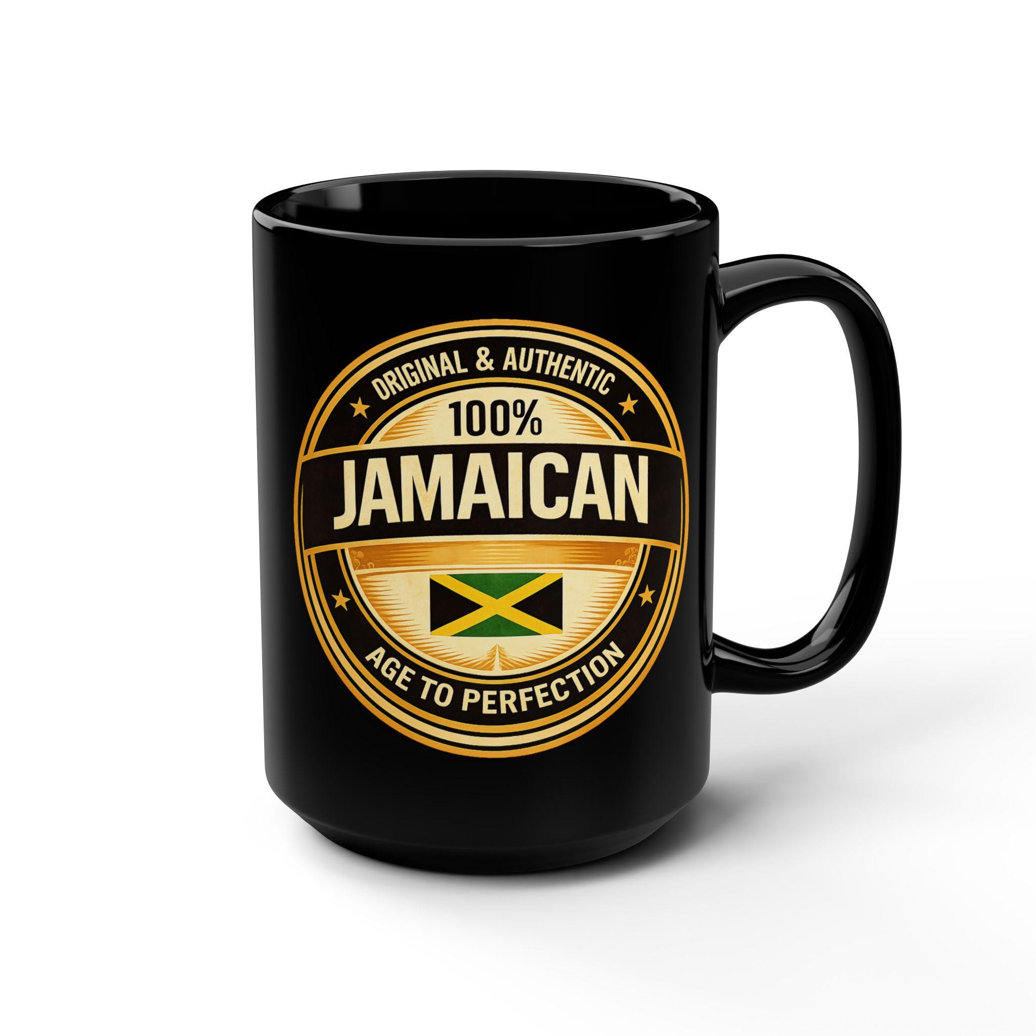 Original & Authentic 100% Jamaican Mug Aged to Perfection Black Ceramic Coffee Cup Jamaican Pride Birthday Gift For Men and Women. 15oz