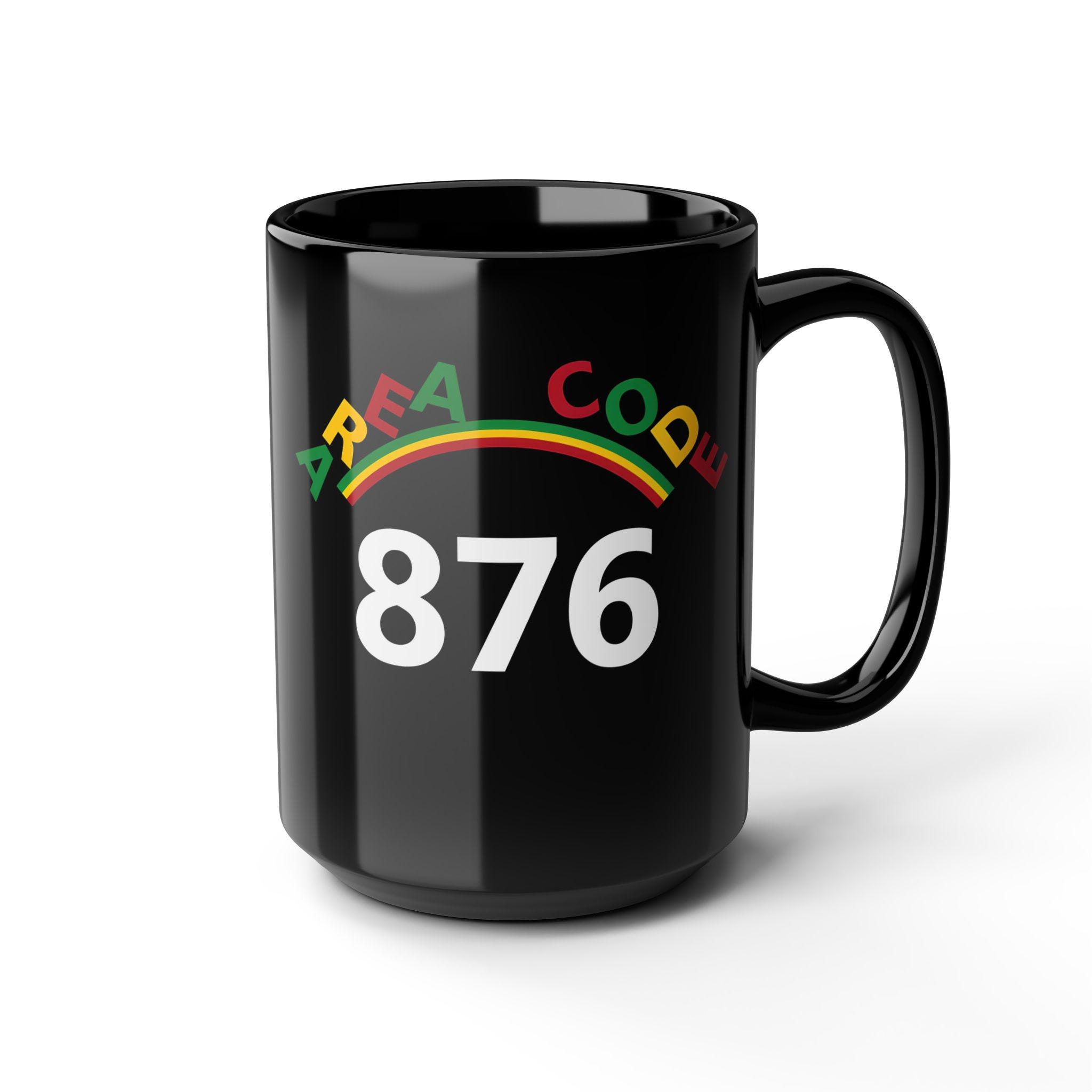 Jamaican 876 Area Code Coffee Mug, Rasta Colors Ceramic Cup