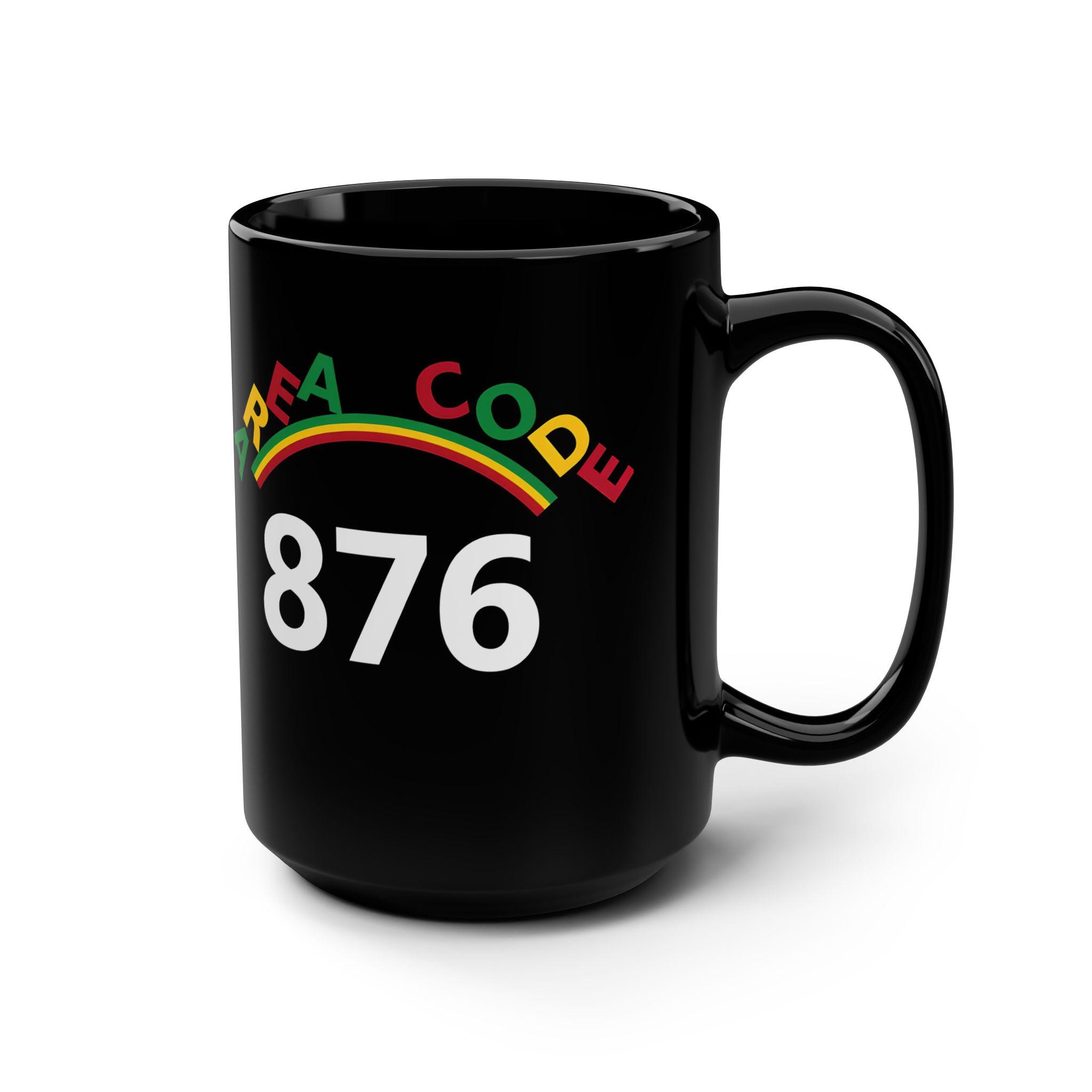 Jamaican 876 Area Code Coffee Mug, Rasta Colors Ceramic Cup, product view 3