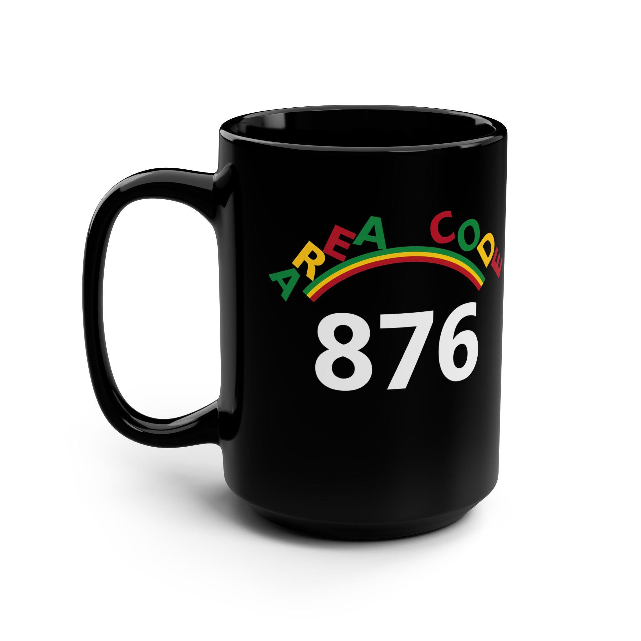 Jamaican 876 Area Code Coffee Mug, Rasta Colors Ceramic Cup, product view 5